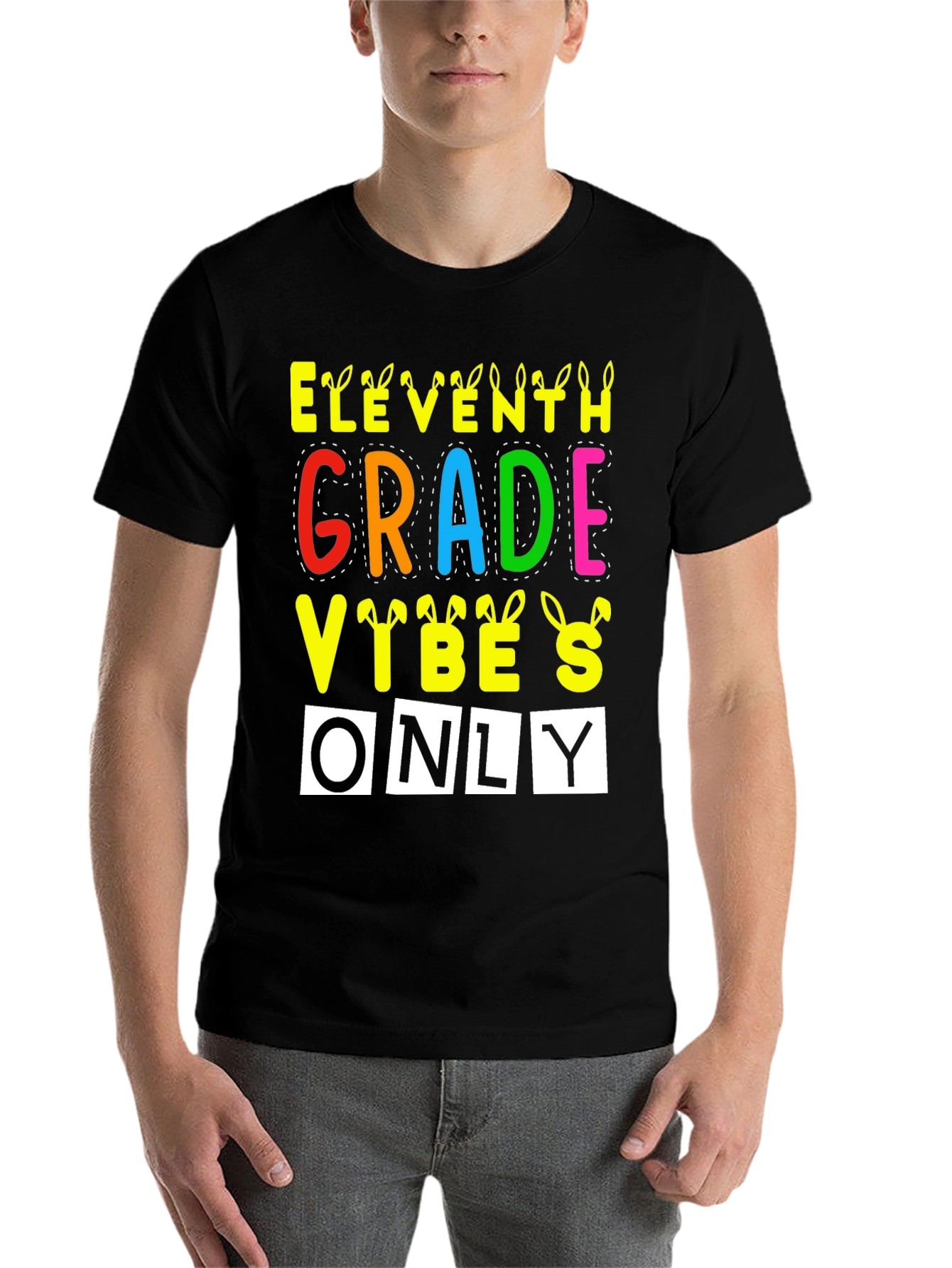 Black Eleventh Grade Vibes Only Easter Bunny T-Shirt view 7