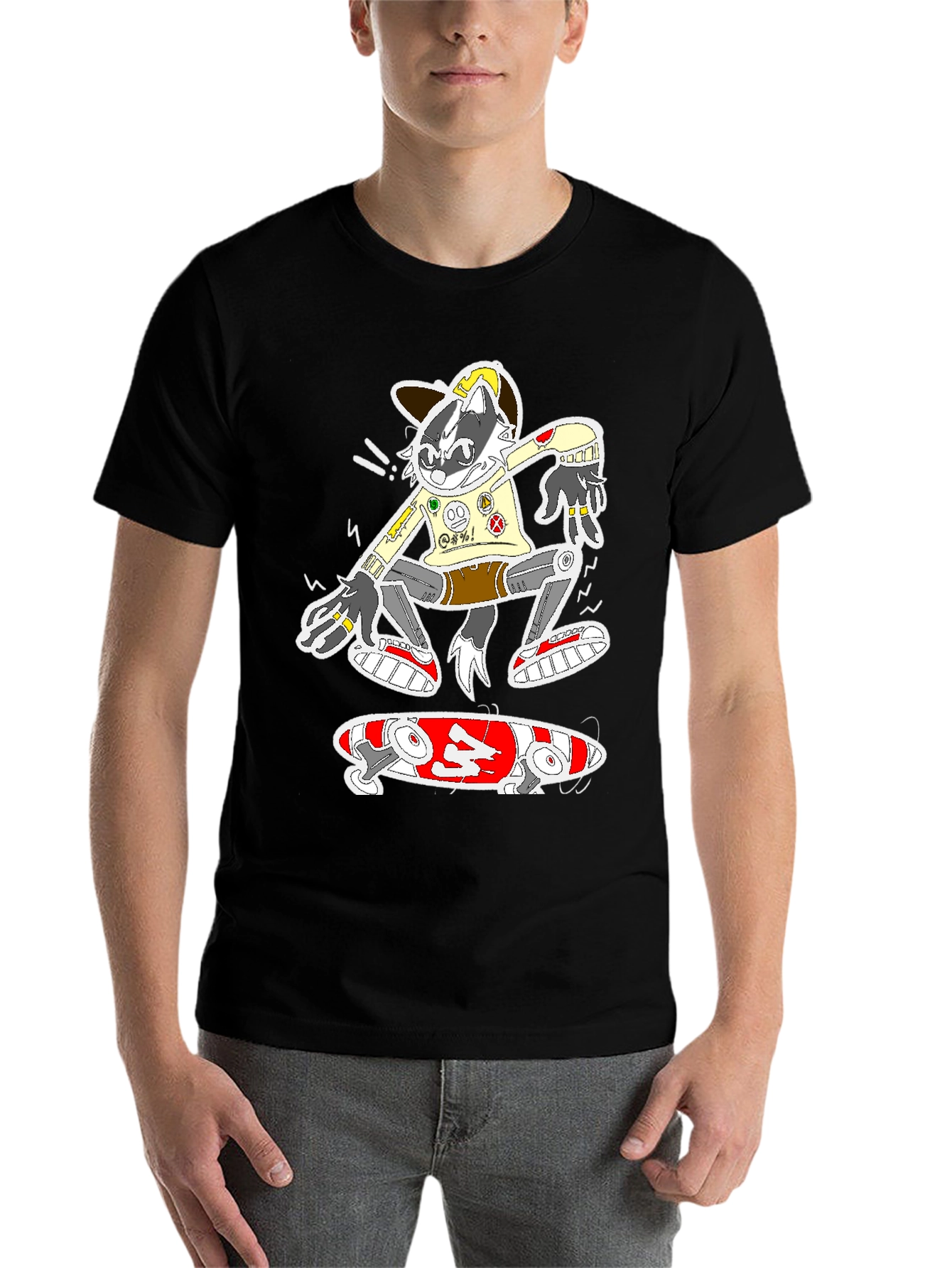 Black Skater Raccoon Graphic Tee - Black Cotton Blend view 7