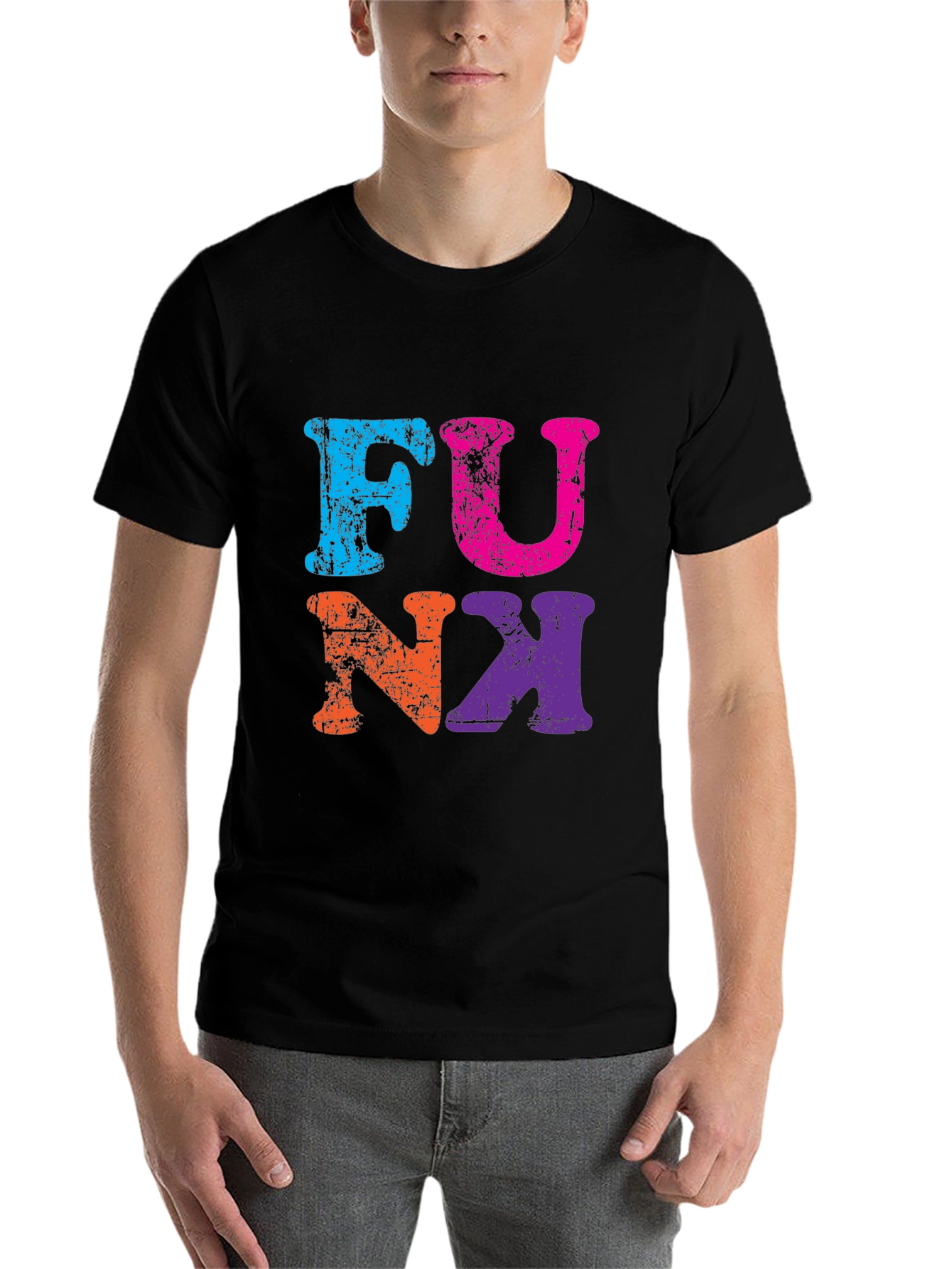 Black Retro Funk Graphic Tee - Black Cotton T-Shirt view 7