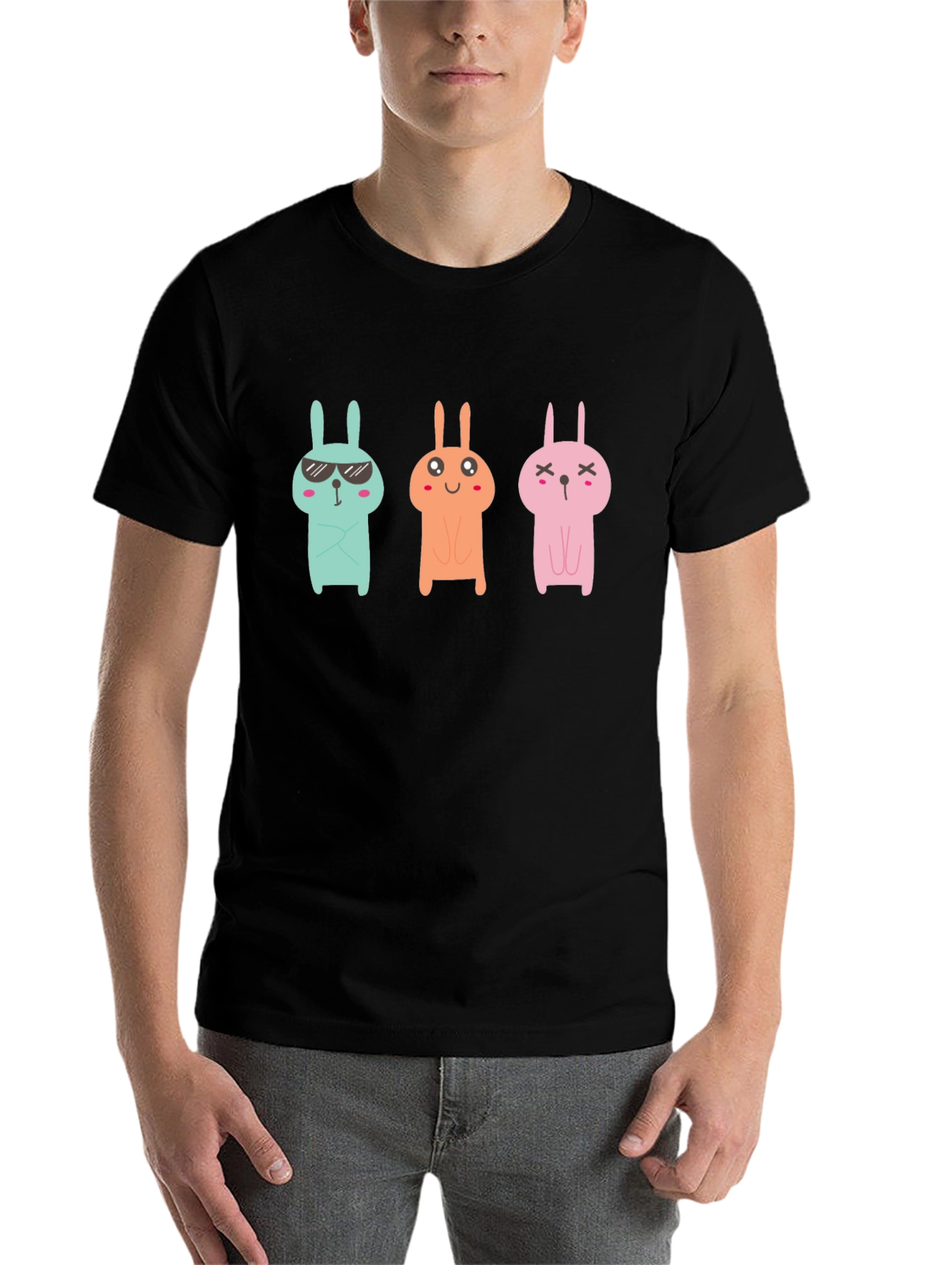 Black Cool Bunny Graphic Tee - Black Unisex T-Shirt view 7