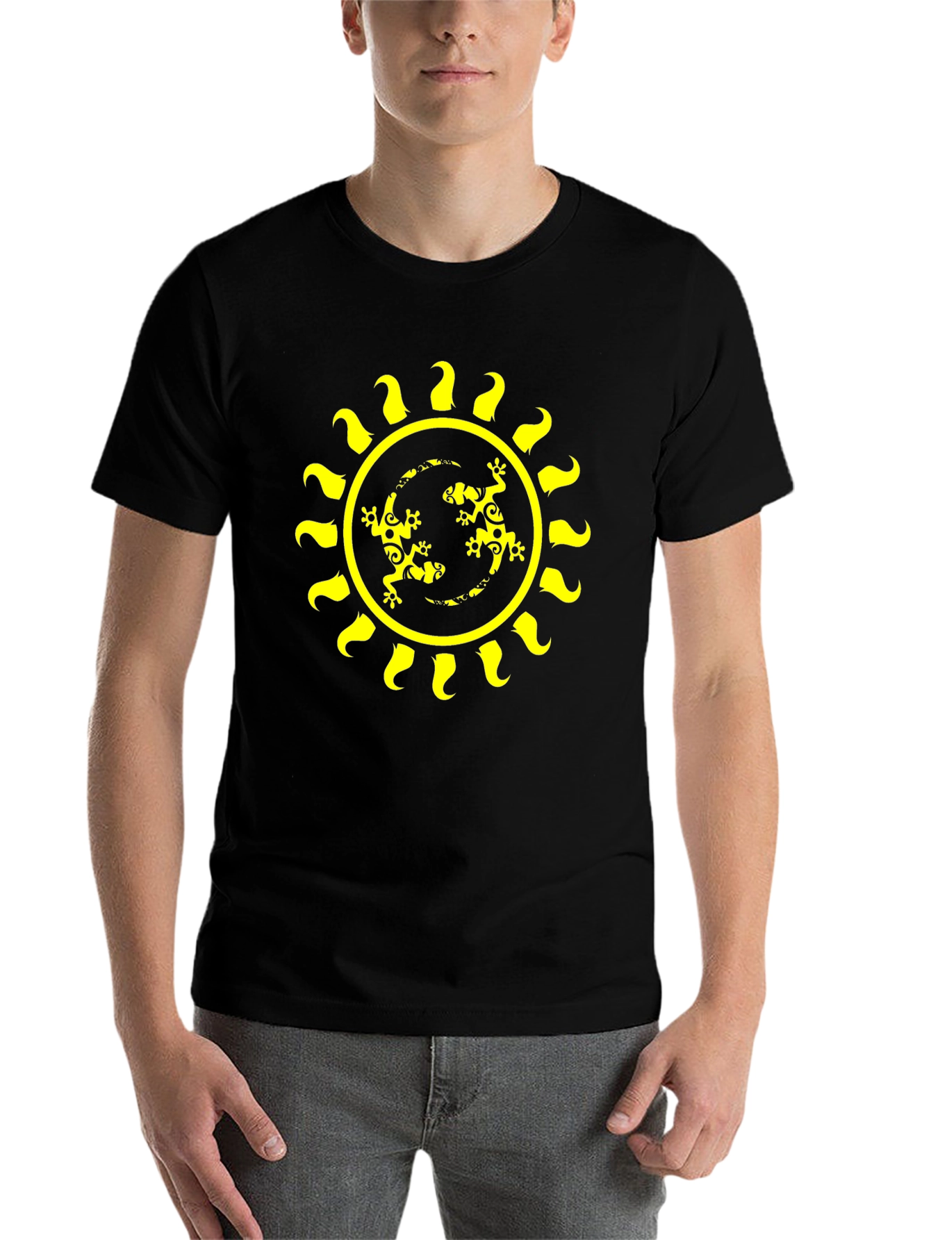 Black Lizard Sun Graphic Tee - Black Cotton T-Shirt view 7