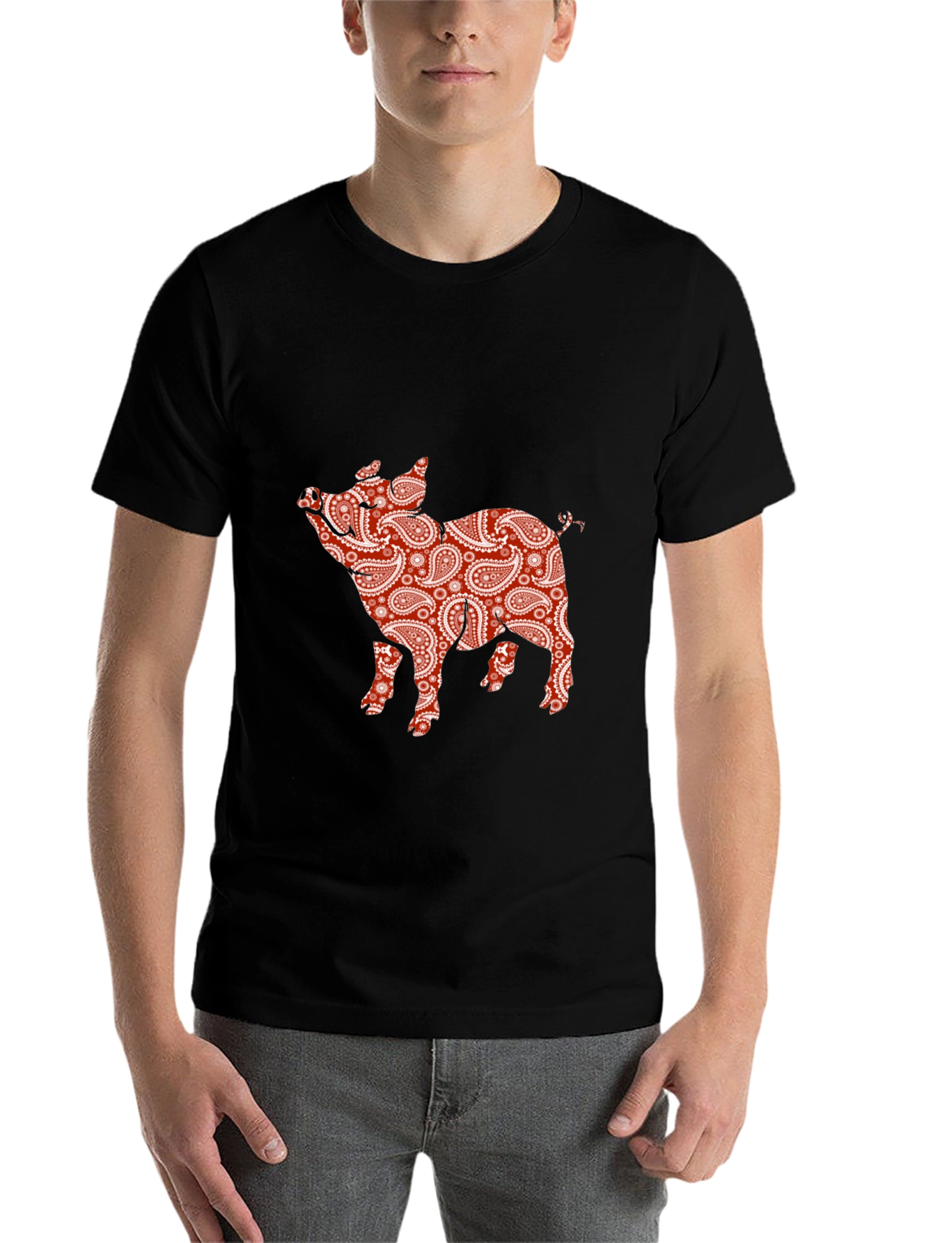 Black Paisley Pig Print T-Shirt view 7