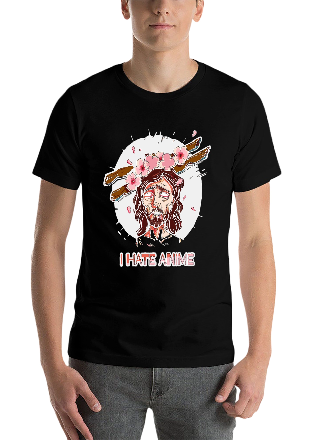 Black I Hate Anime Graphic Tee view 7