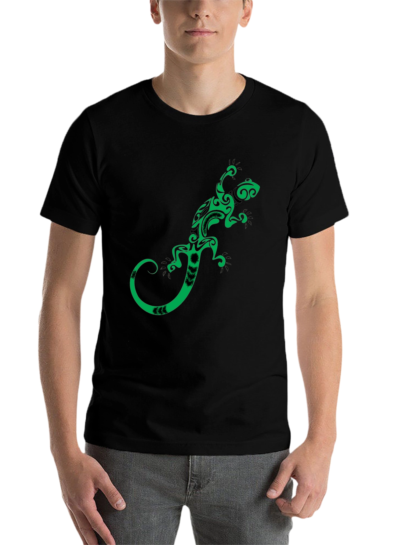 Black Tribal Gecko Graphic Tee - Stylish Black T-Shirt view 7