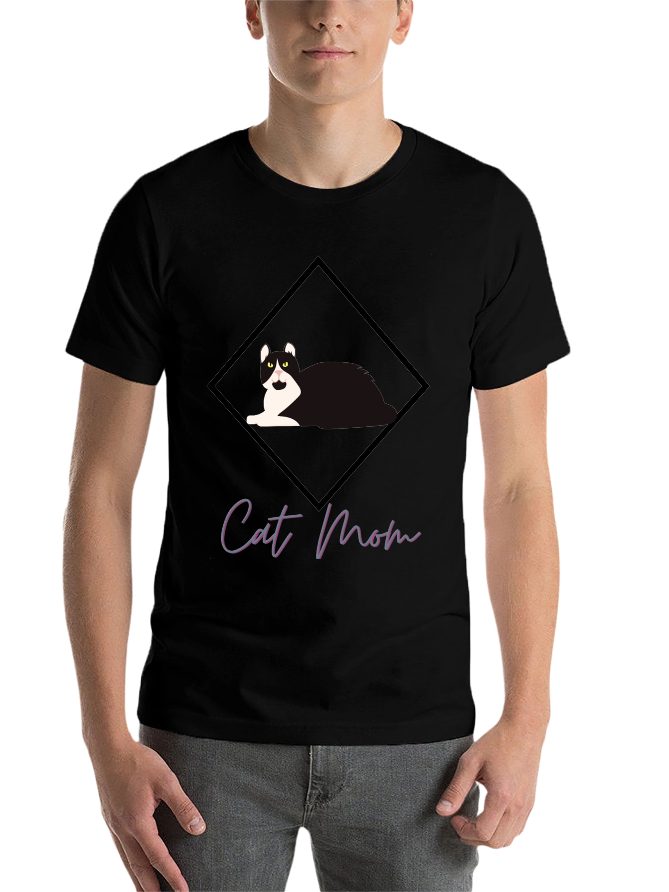Black Cat Mom Graphic Tee - Black Short Sleeve T-Shirt view 7