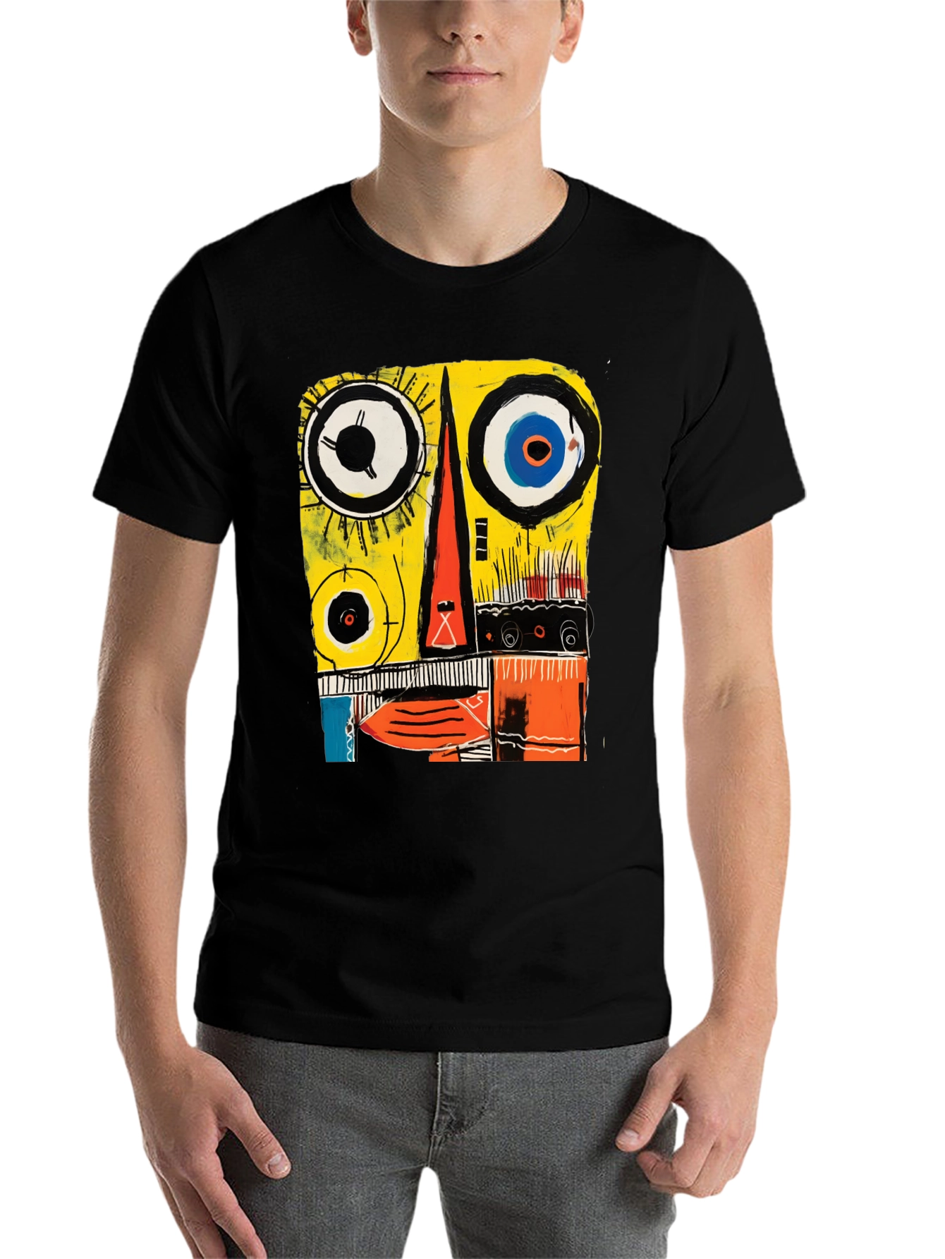 Black Abstract Face Graphic Tee - Modern Art T-Shirt view 7