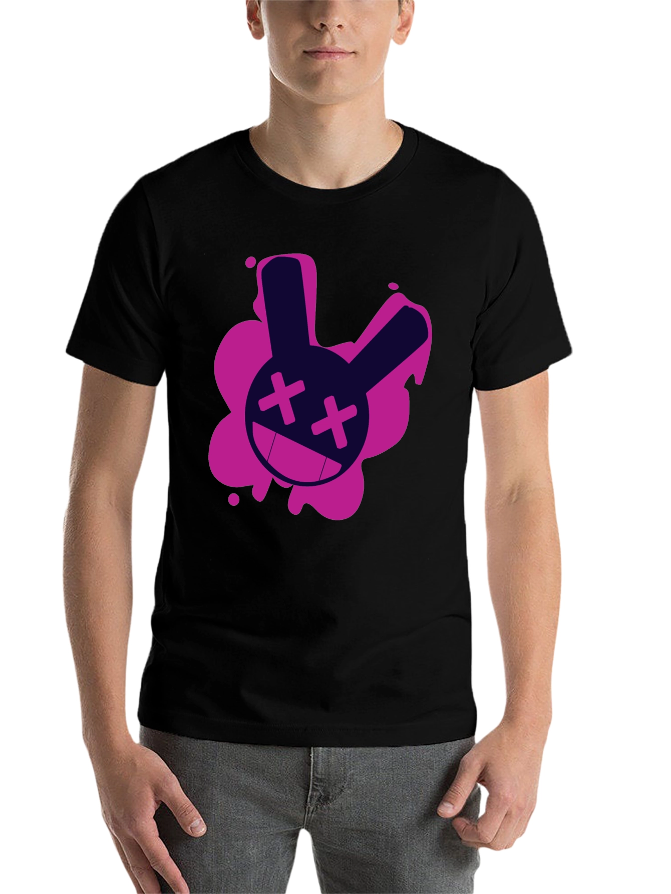 Black Edgy Rabbit Graphic Tee - Black Cotton T-Shirt view 7