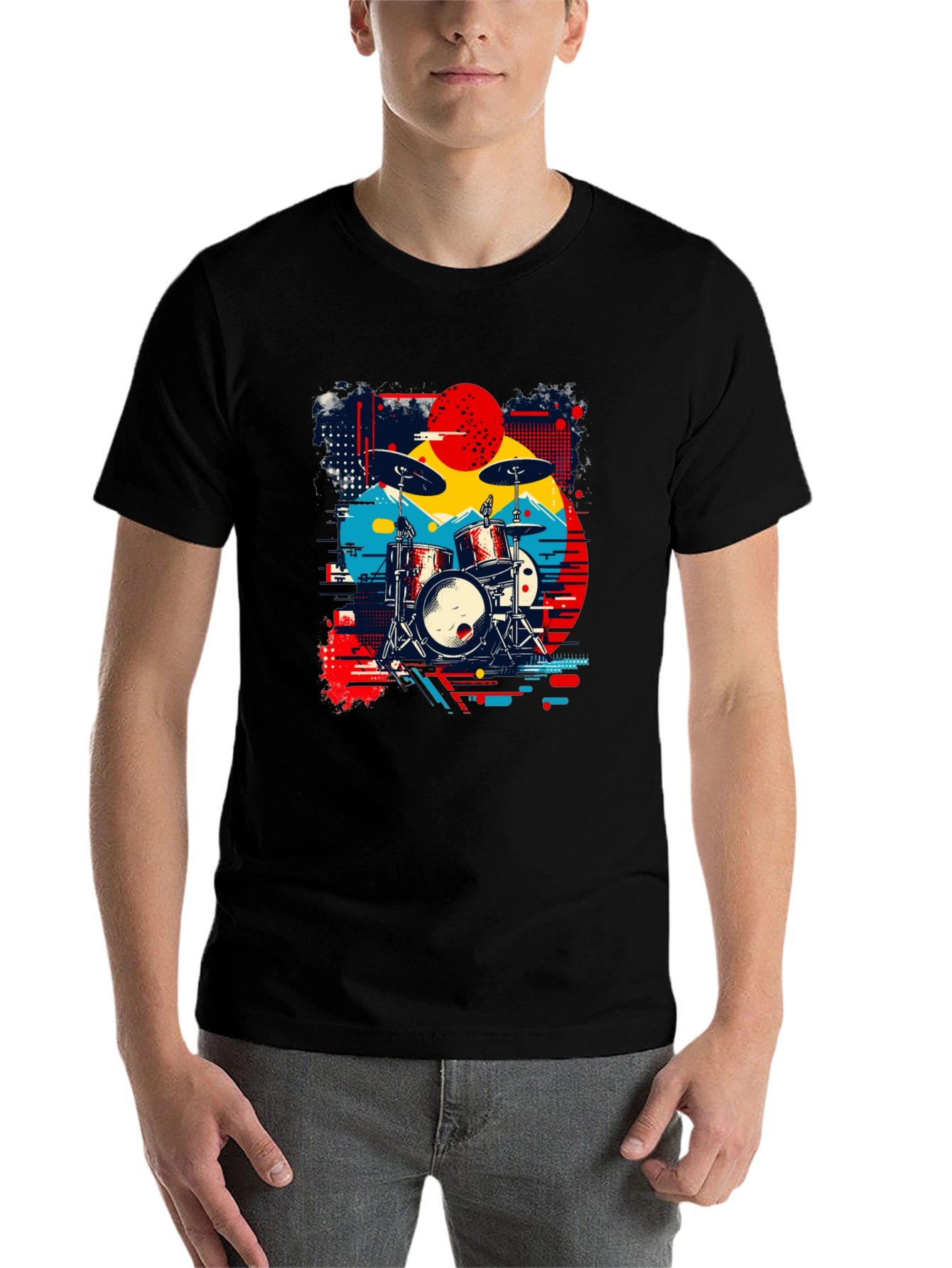 Black Retro Drum Kit Graphic Tee view 7