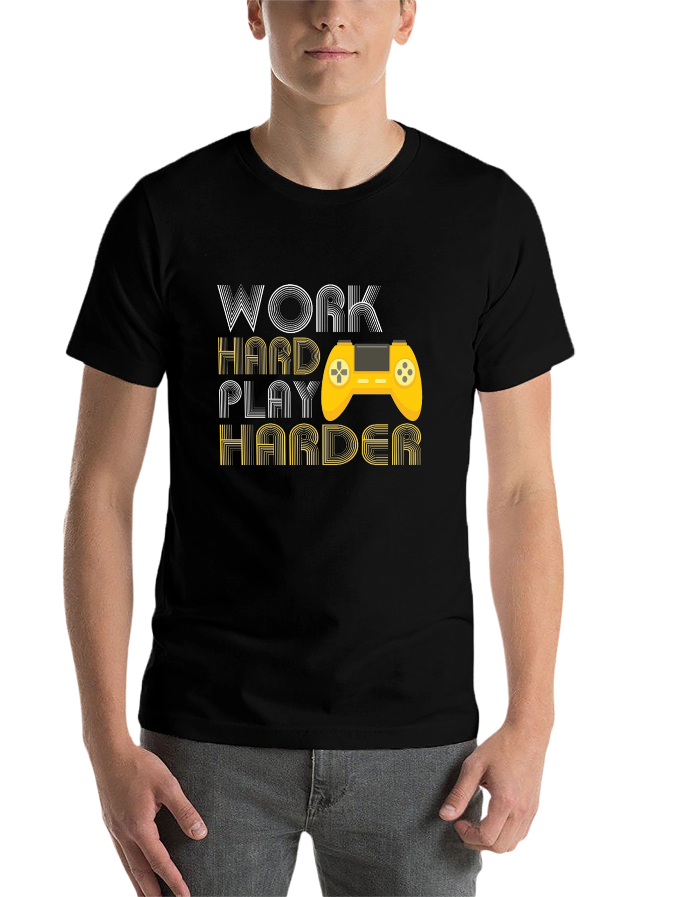 Black Work Hard Play Harder Gaming T-Shirt view 7