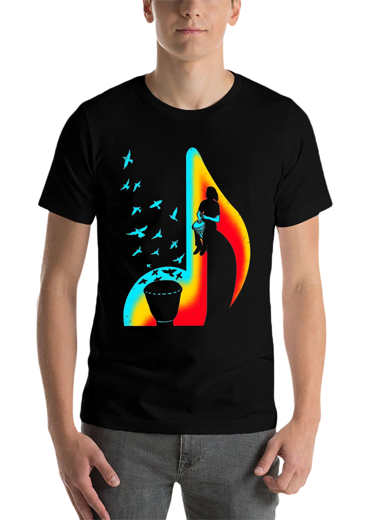 Black Musical Note Drum T-Shirt - Unique Design view 7
