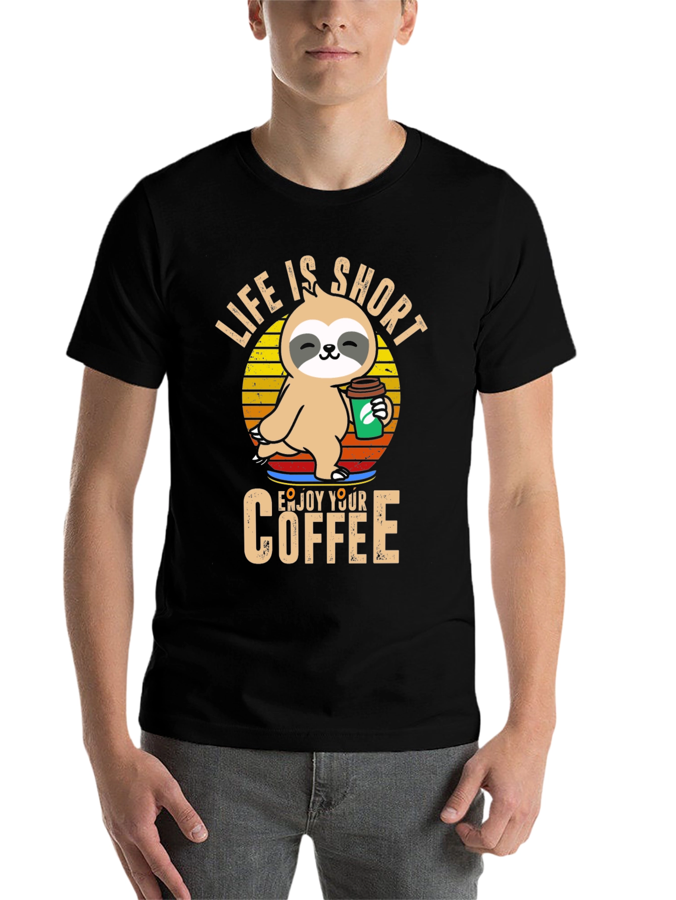 Black Life is Short Sloth Coffee T-Shirt view 7