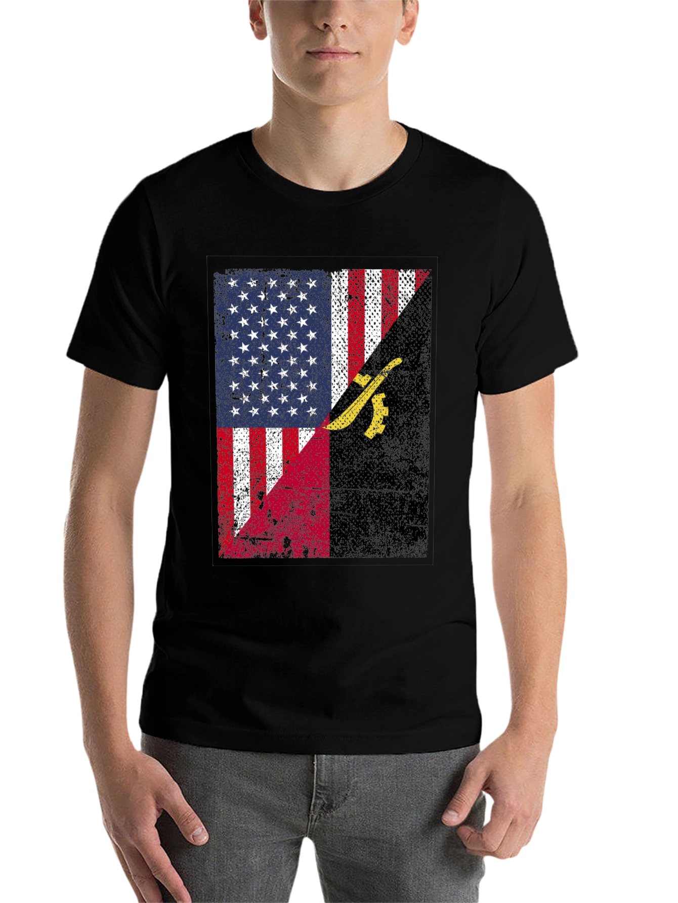 Black USA Angola Flag Graphic T-Shirt view 7