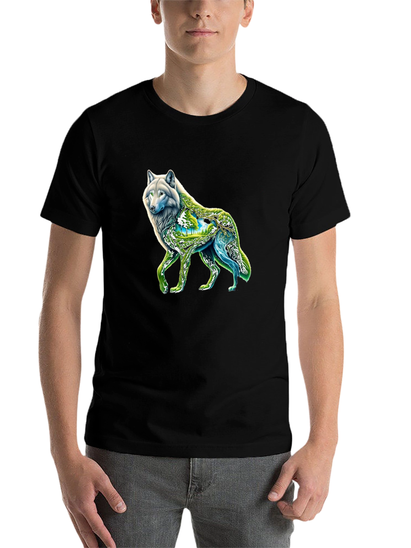 Black Wolf Nature Graphic Black T-Shirt view 7