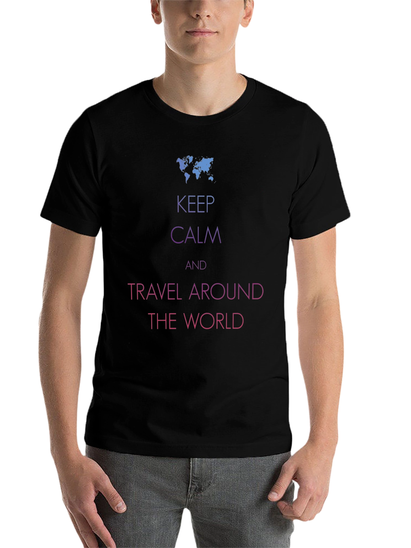 Black Keep Calm Travel World Graphic Tee - Soft Cotton Blend view 7