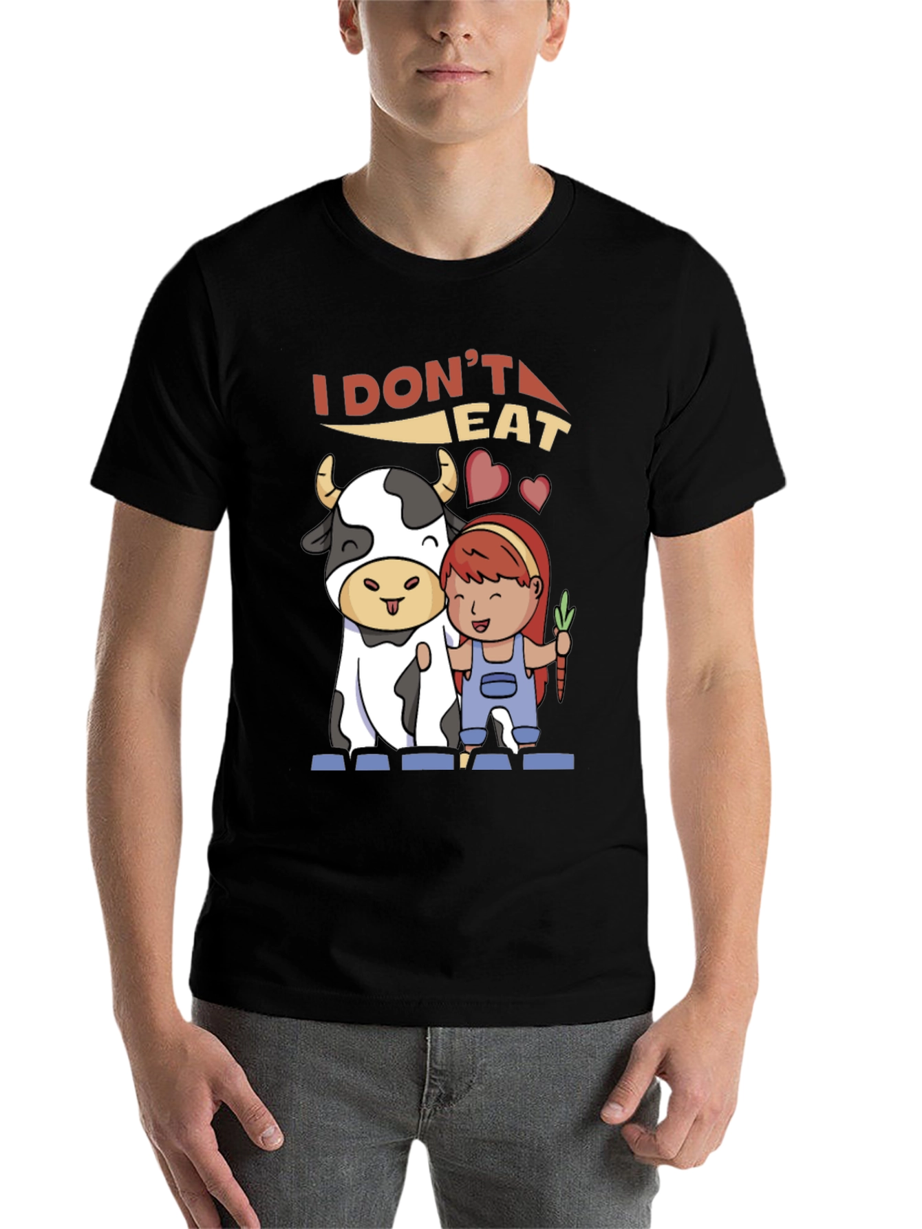 Black Vegan T-Shirt: I Don't Eat Meat Graphic Tee view 7