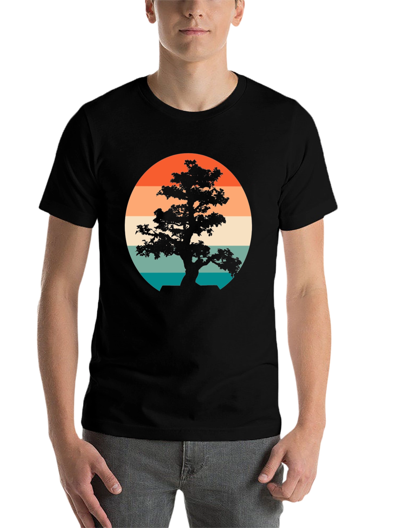 Black Retro Bonsai Tree T-Shirt view 7
