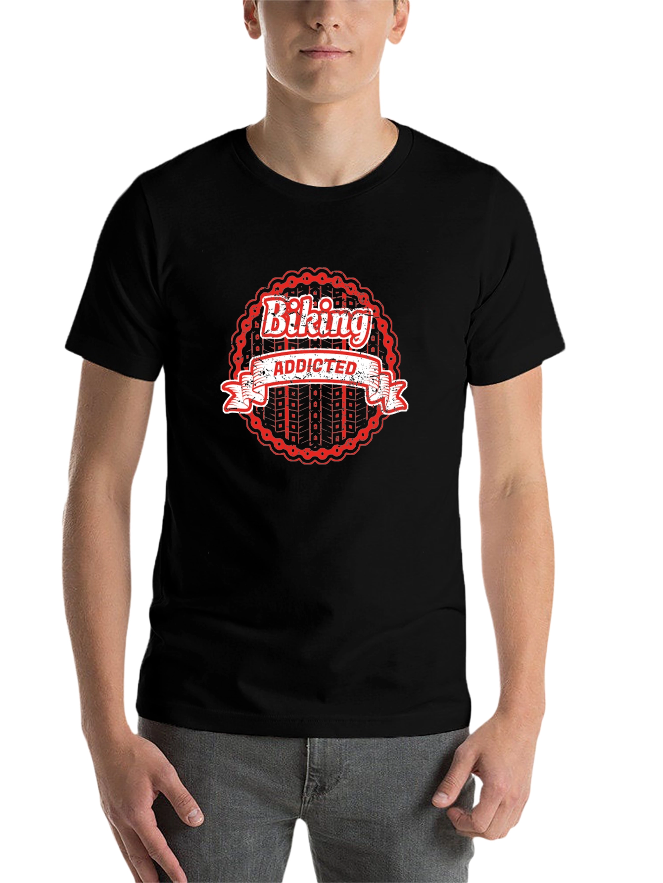 Black Biking Addicted Graphic Tee - Black view 7