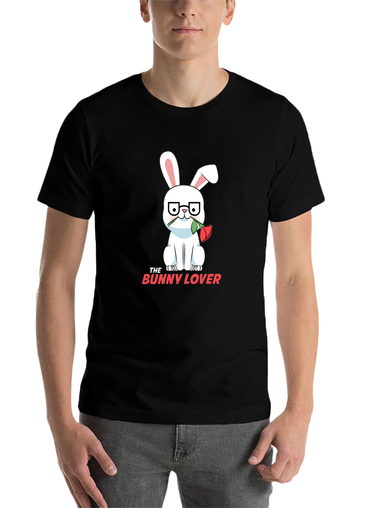 Black The Bunny Lover T-Shirt - Cute Rabbit Design view 7