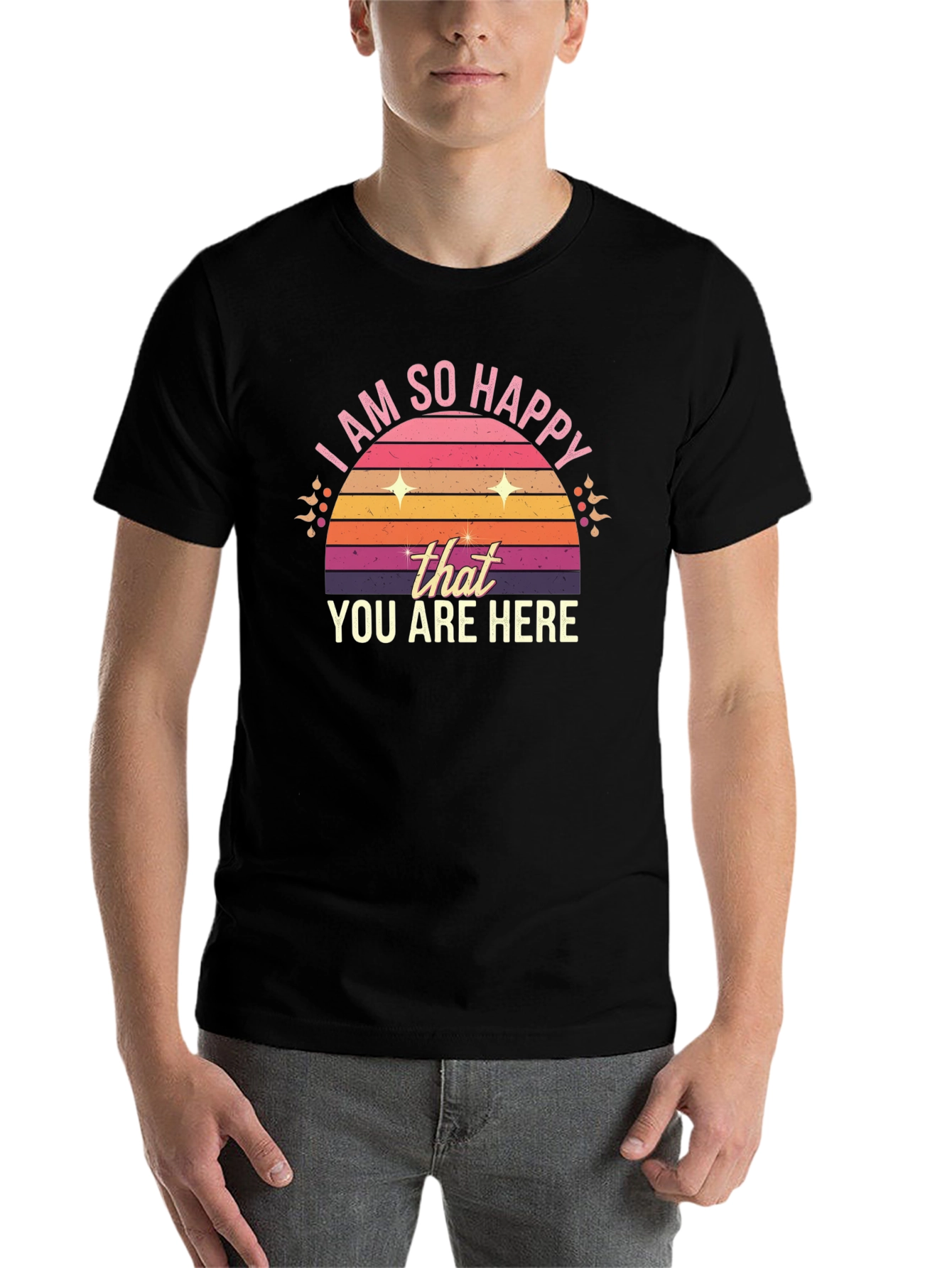 Black Retro "I Am So Happy You Are Here" T-Shirt view 7