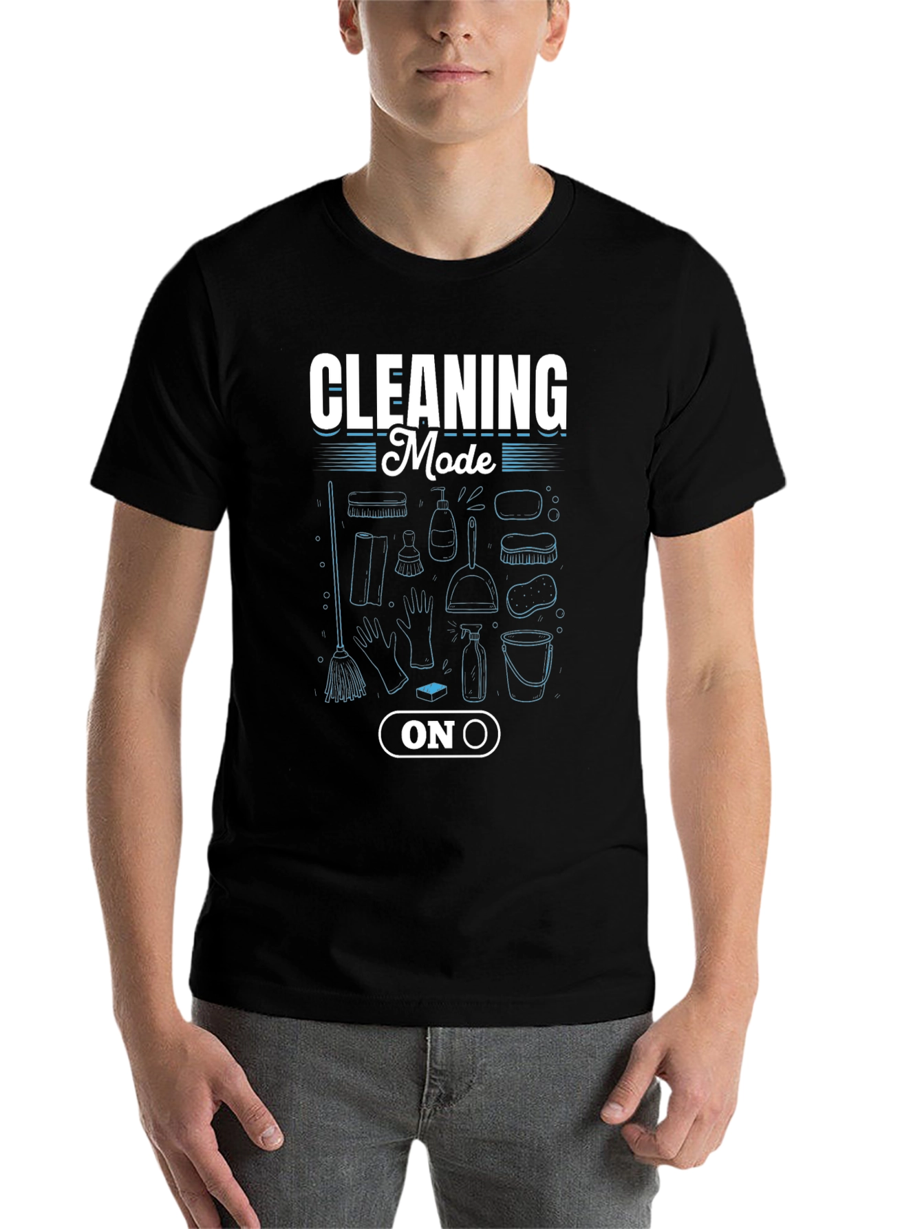 Black Cleaning Mode On Black Graphic T-Shirt view 7