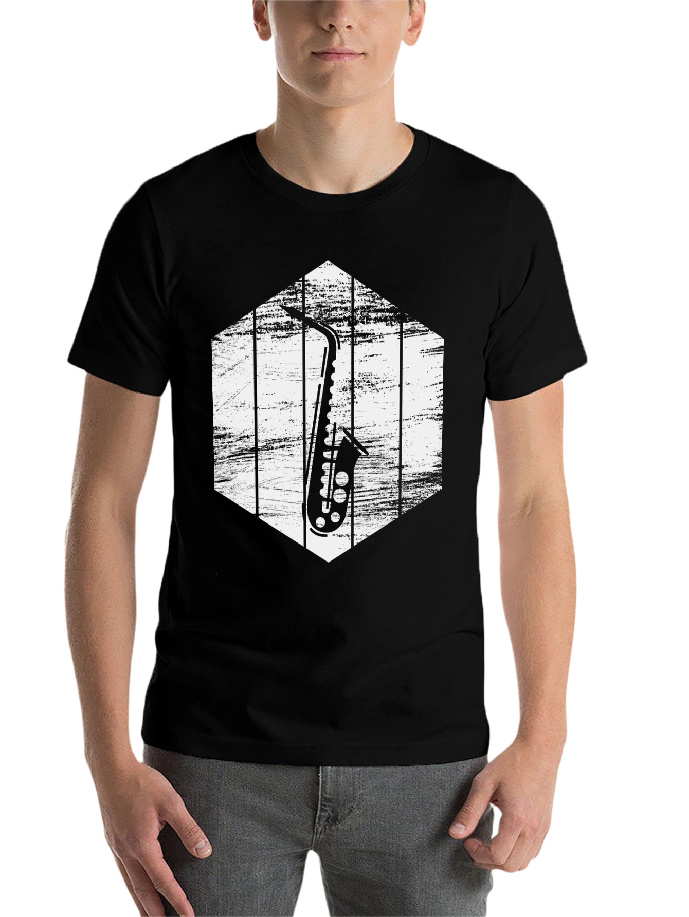Black Saxophone Graphic Tee - Music Lover Shirt view 7