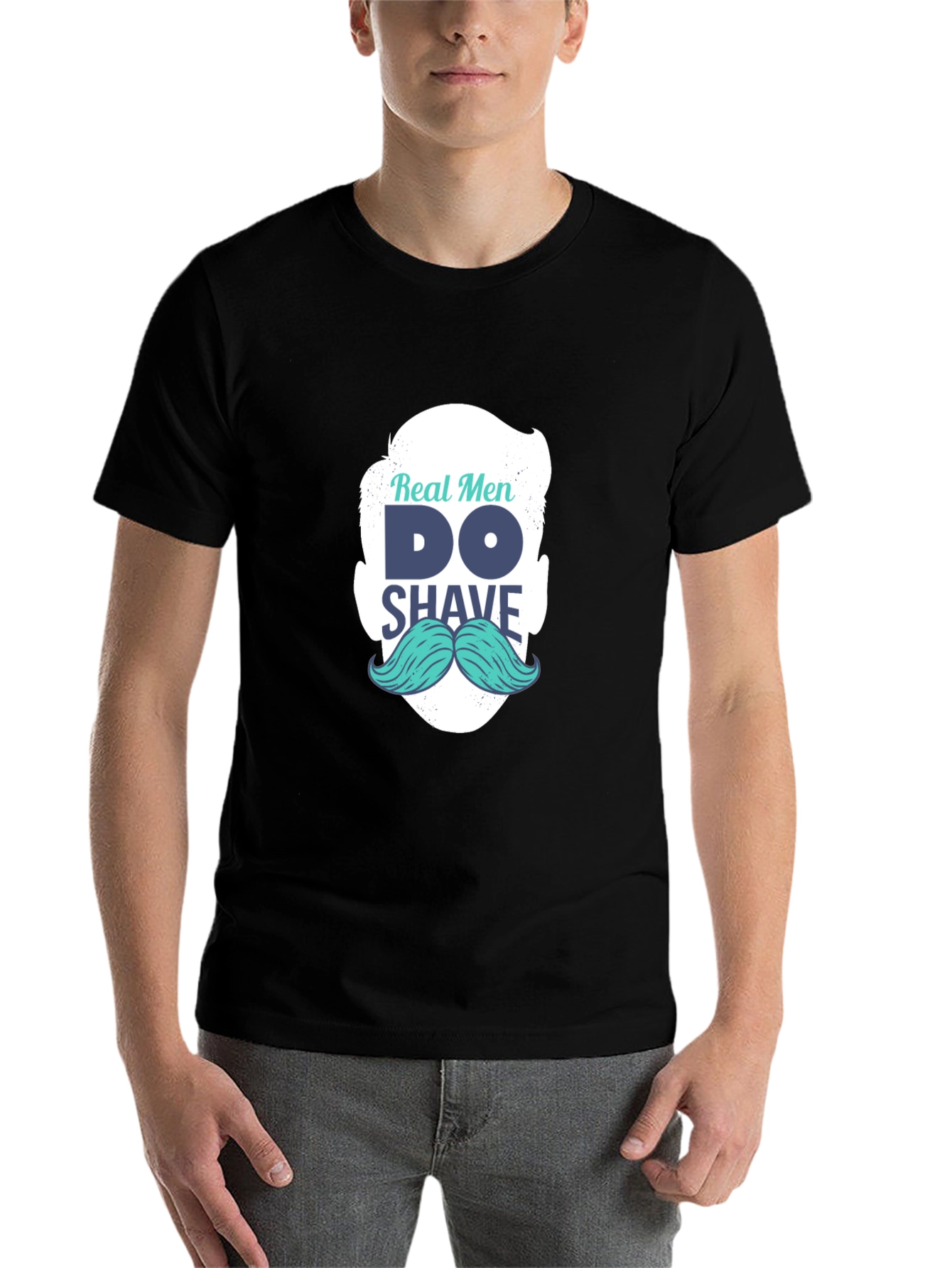 Black Real Men Shave T-Shirt: Cool Mustache Graphic Tee view 7