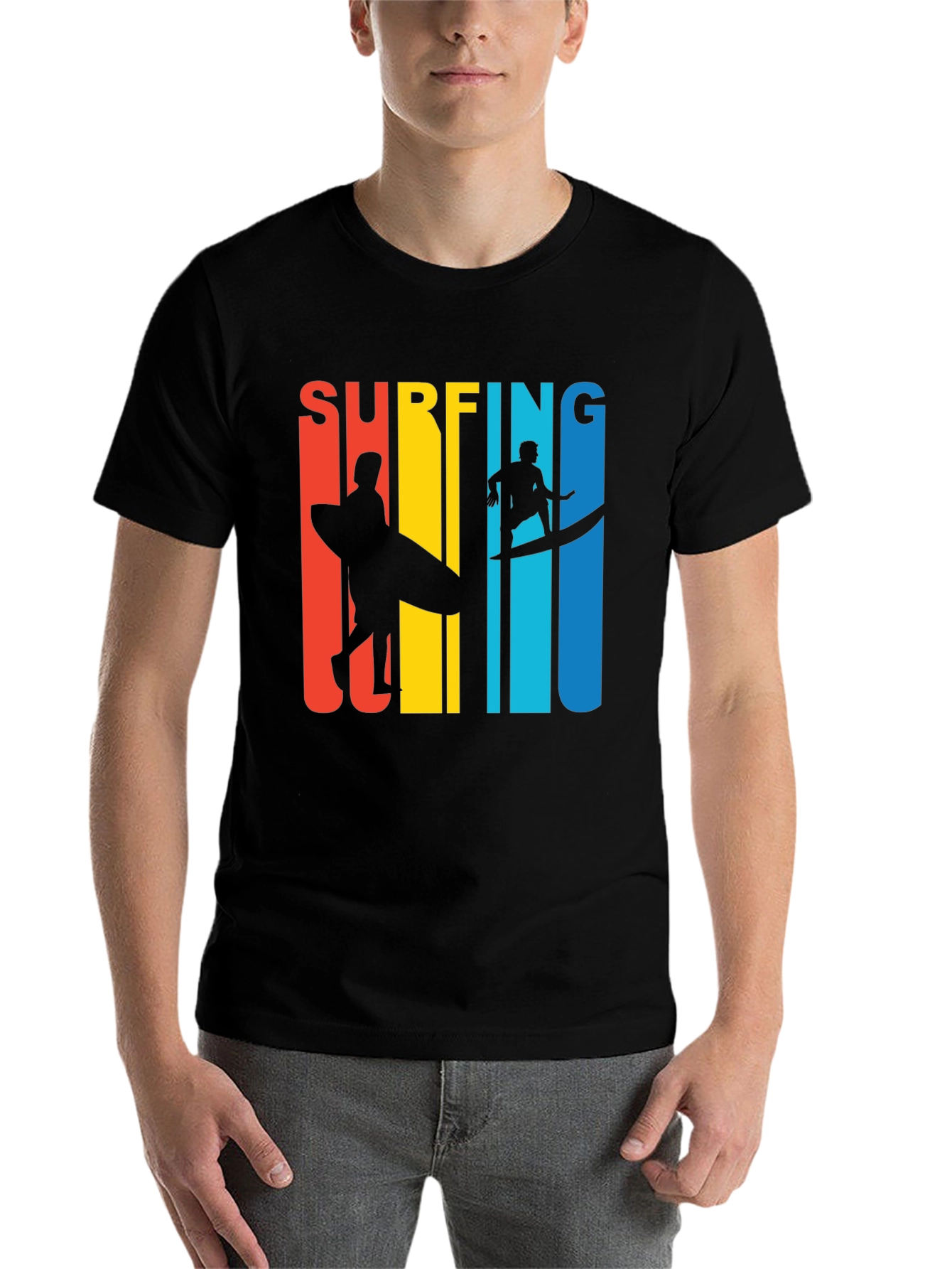Black Surfing Graphic Tee | Retro Surfer Design view 7
