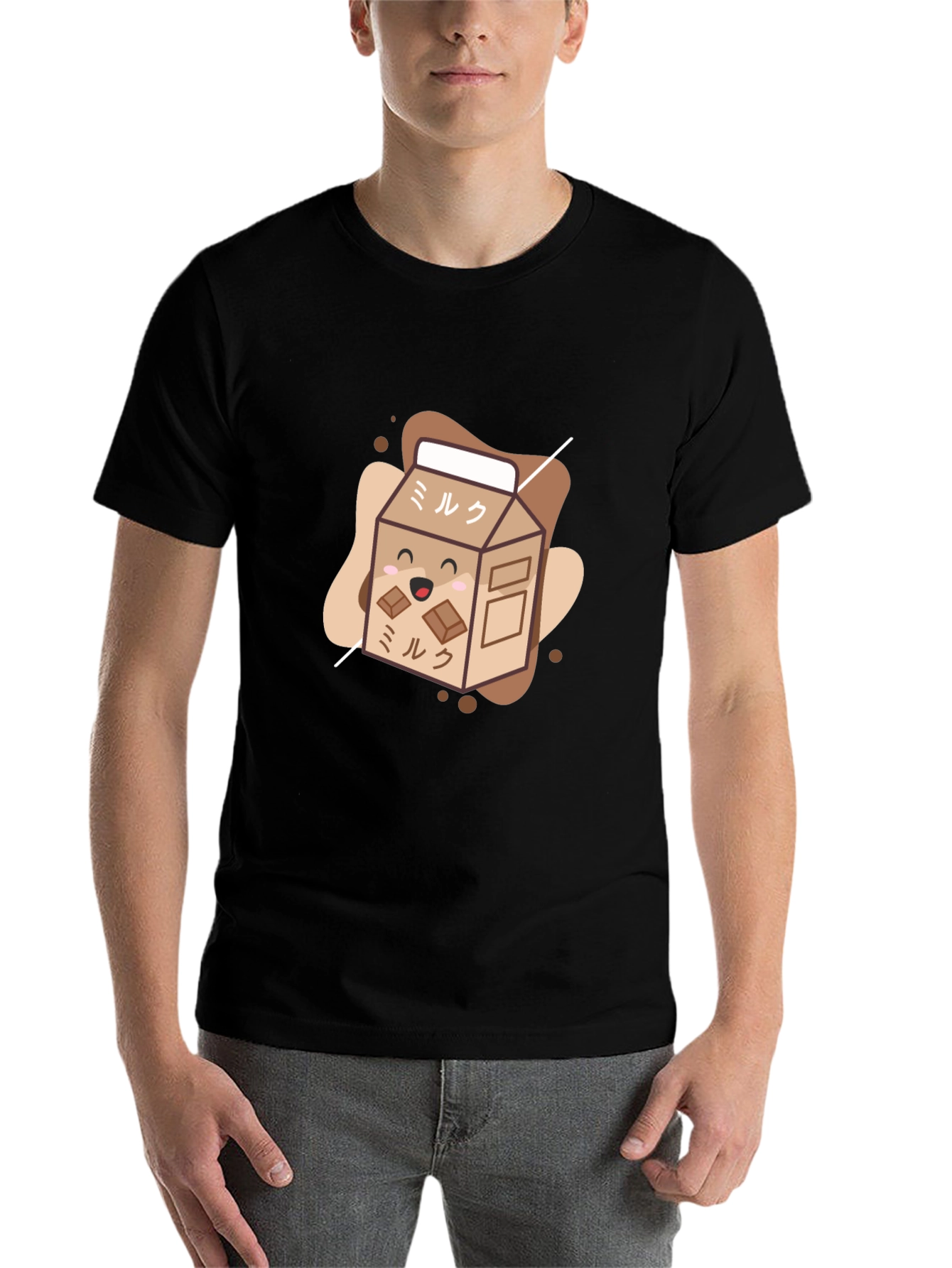 Black Kawaii Chocolate Milk Carton T-Shirt view 7