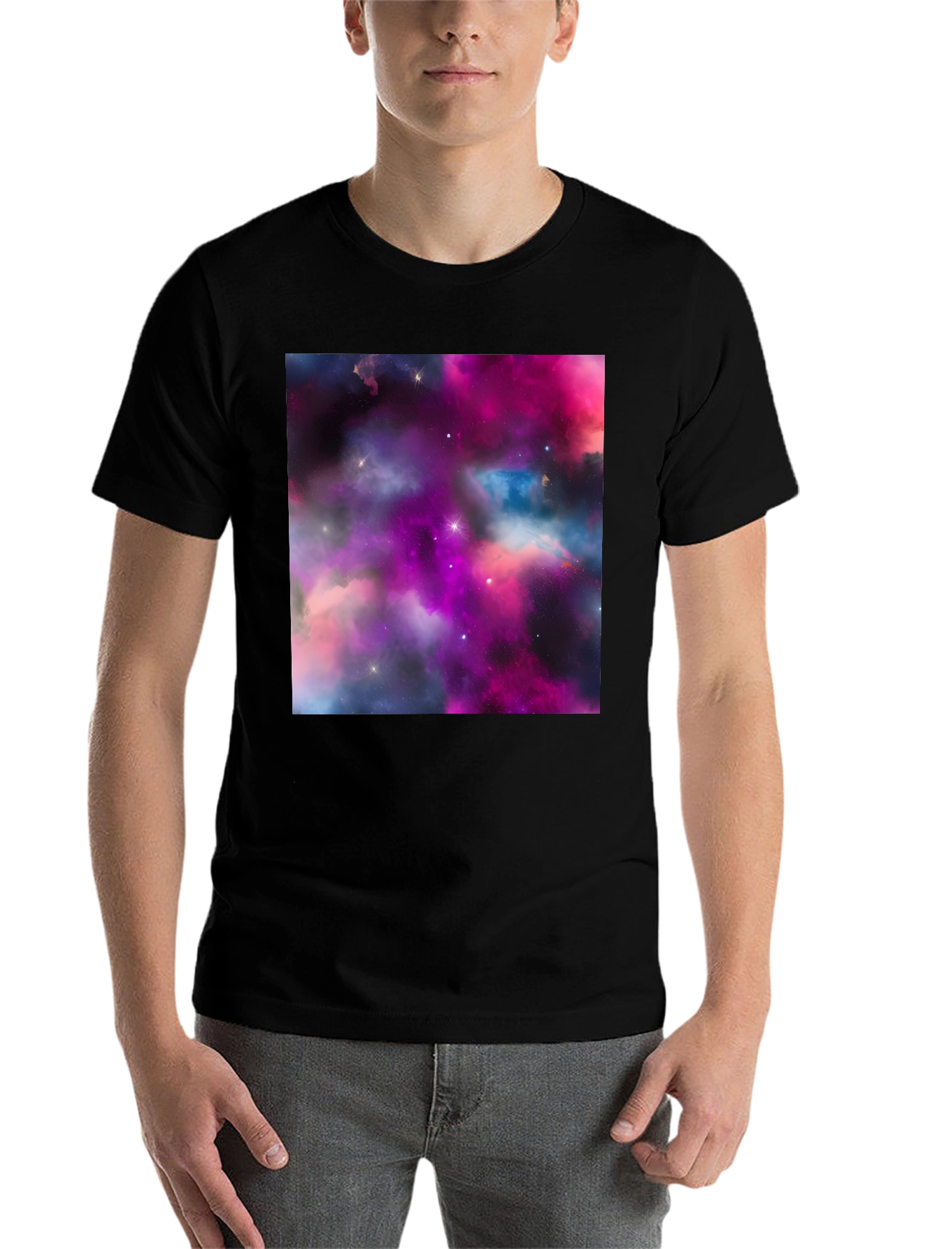 Black Galaxy Print Black T-Shirt - Stylish Outer Space Design view 7