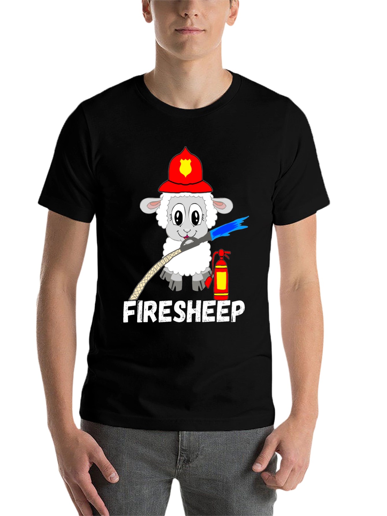 Black Funny Fire Sheep Graphic T-Shirt view 7