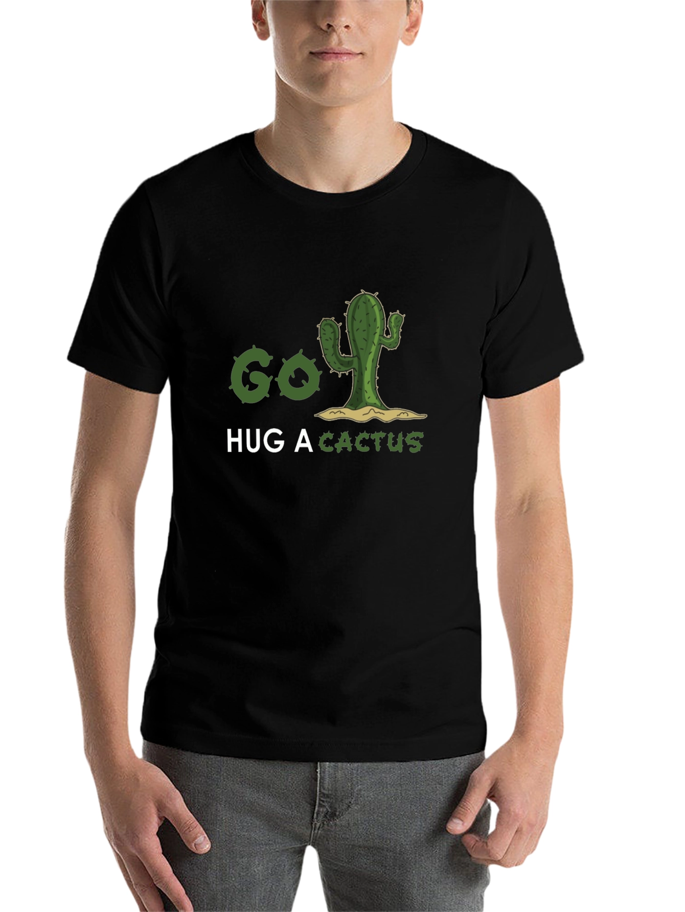 Black Go Hug A Cactus T-Shirt - Funny Graphic Tee view 7