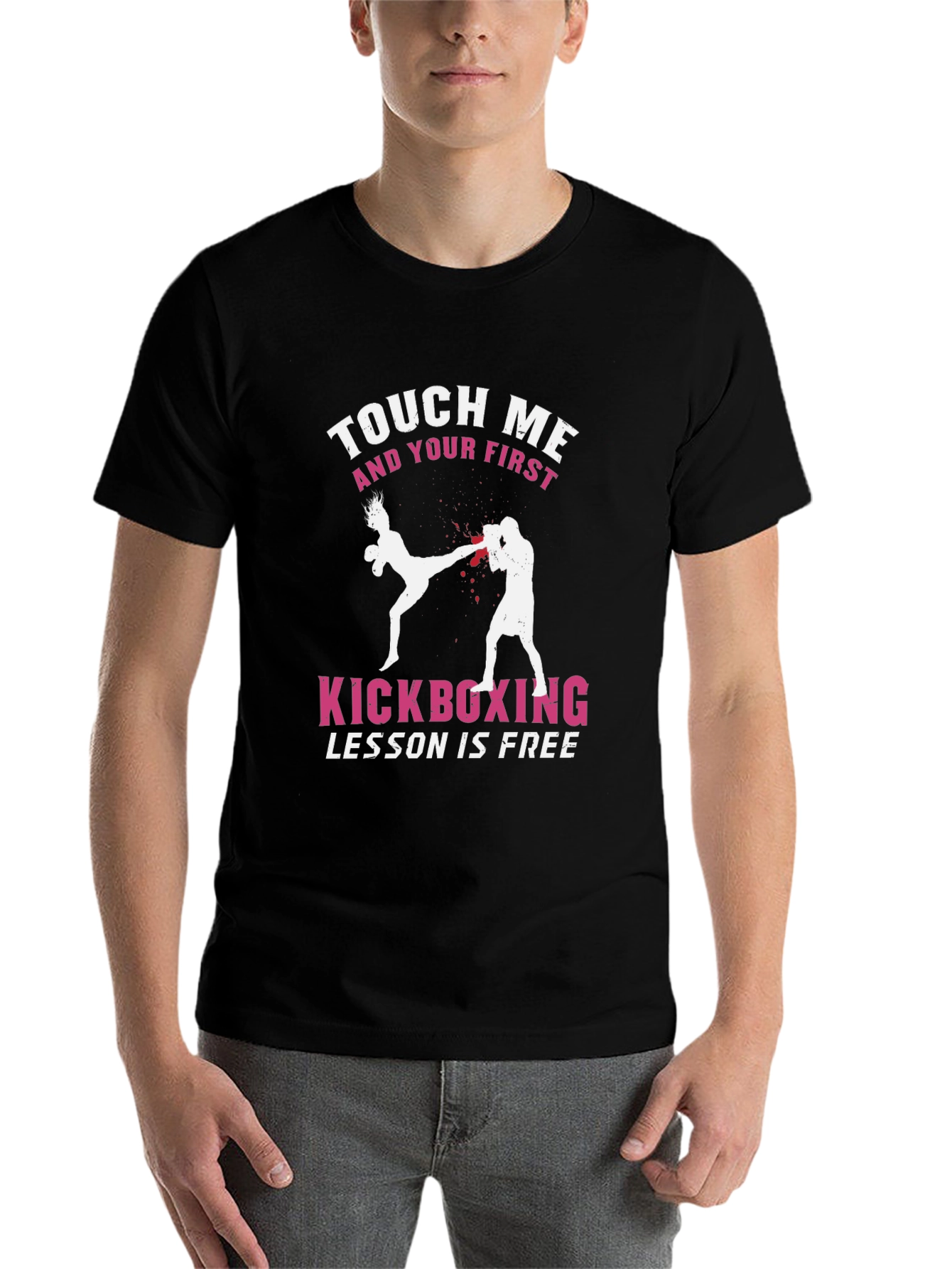 Black Touch Me Kickboxing T-Shirt - Free Lesson Graphic Tee view 7