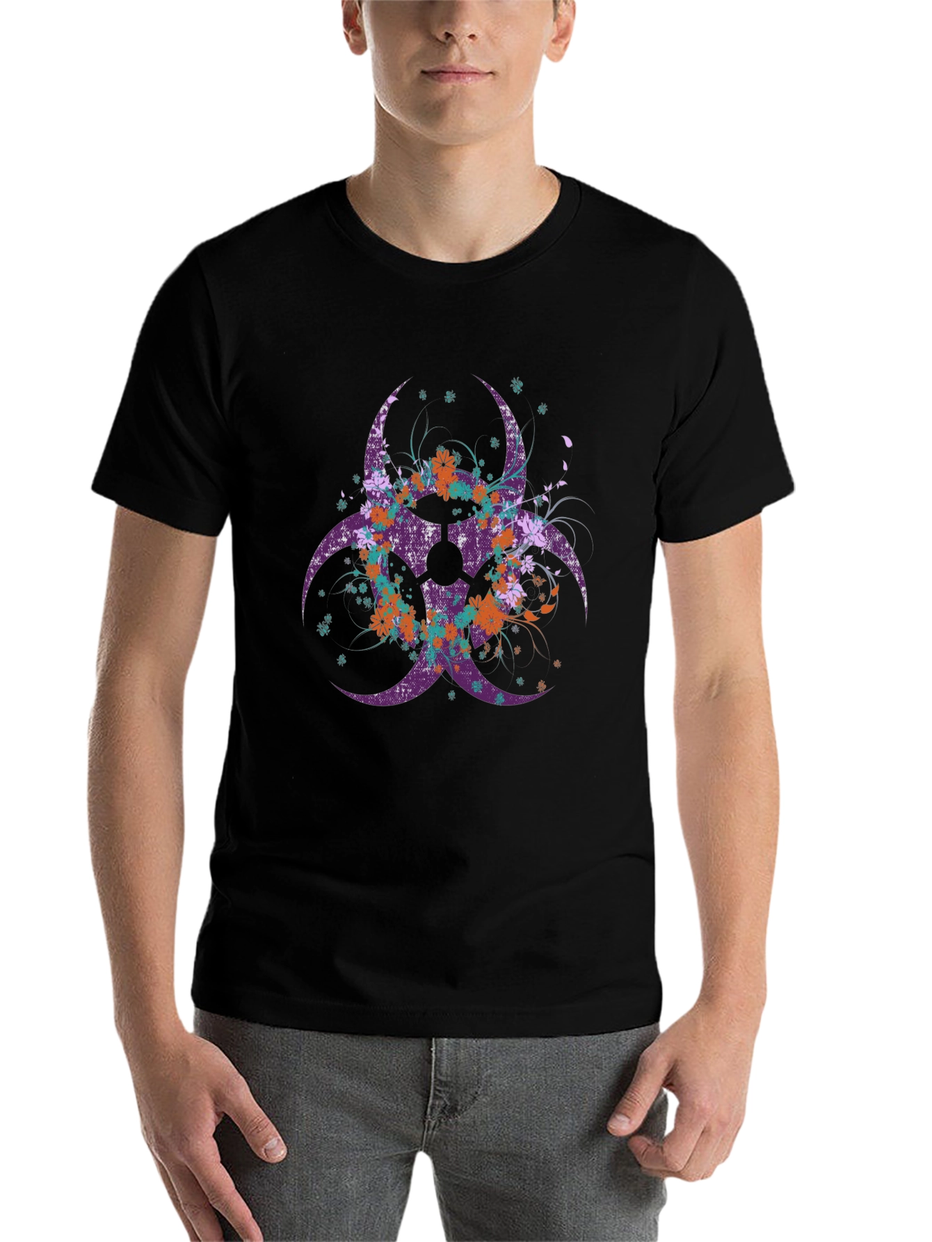 Black Biohazard Floral Graphic T-Shirt - Stylish & Unique view 7