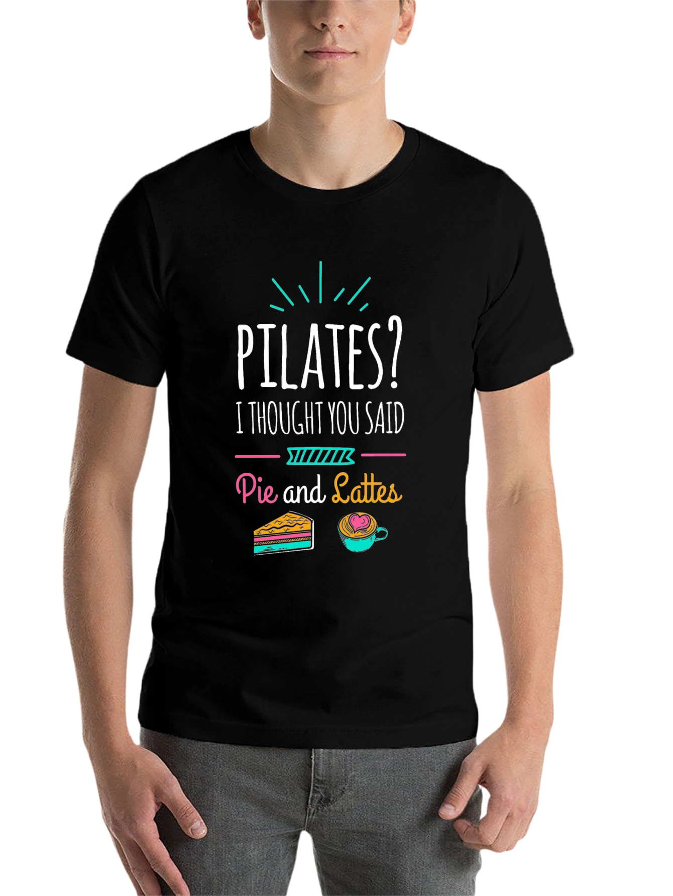 Black Pilates? Pie and Lattes Funny T-Shirt view 7