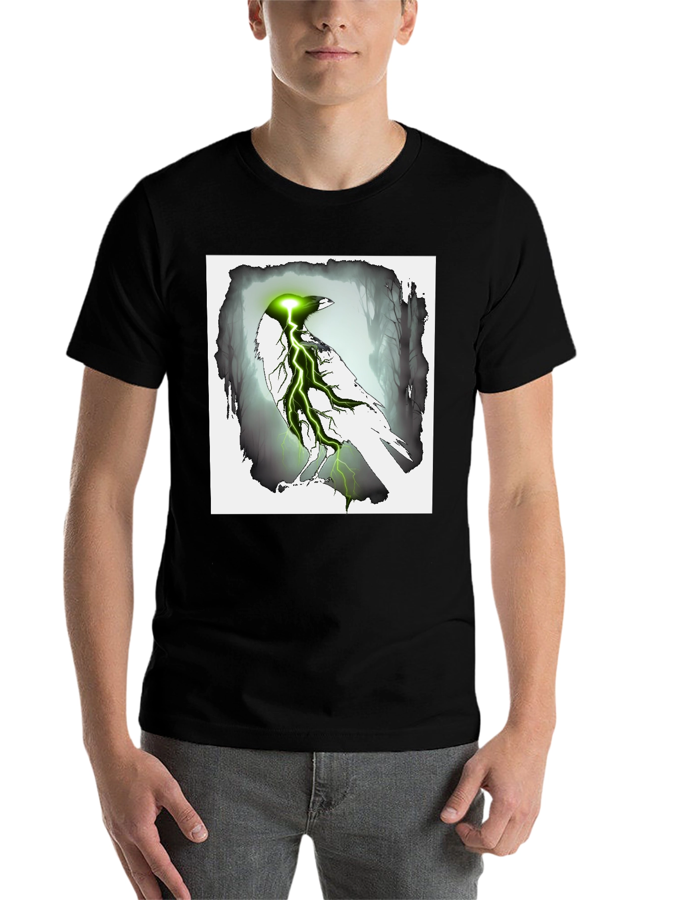 Black Electric Raven Graphic Tee - Dark Fantasy Style view 7