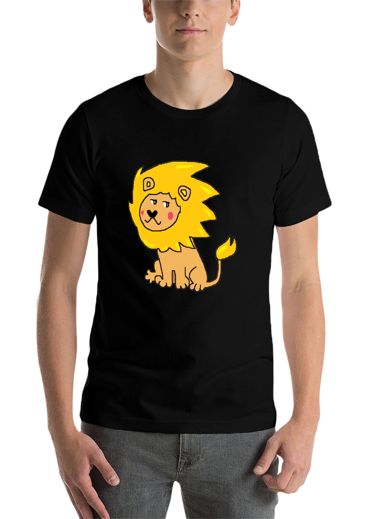 Black Cartoon Lion Graphic Tee - Men's Black T-Shirt view 7