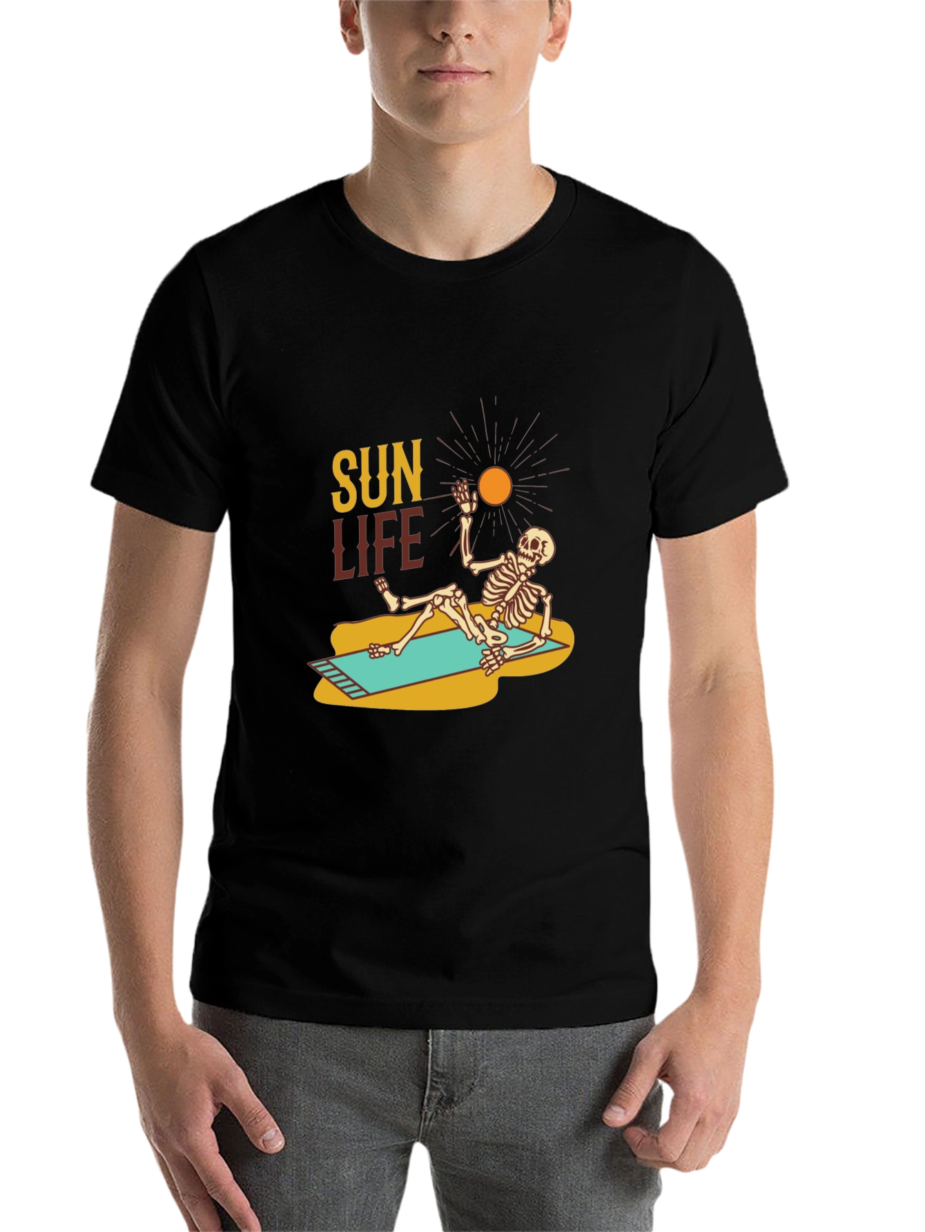 Black Sun Life Skeleton T-Shirt - Relaxed Beach Vibes view 7