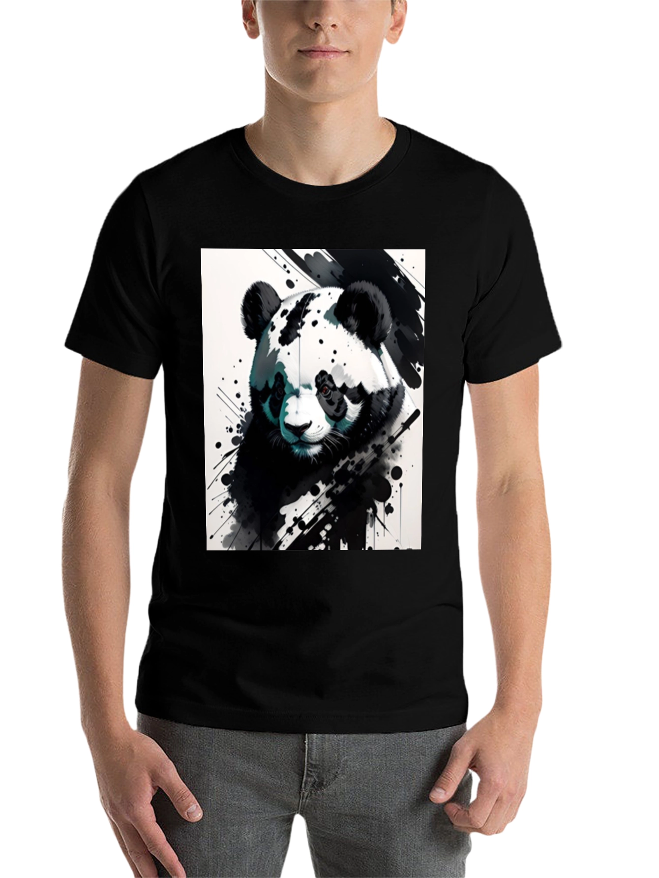 Black Panda Splash Art Black T-Shirt view 7