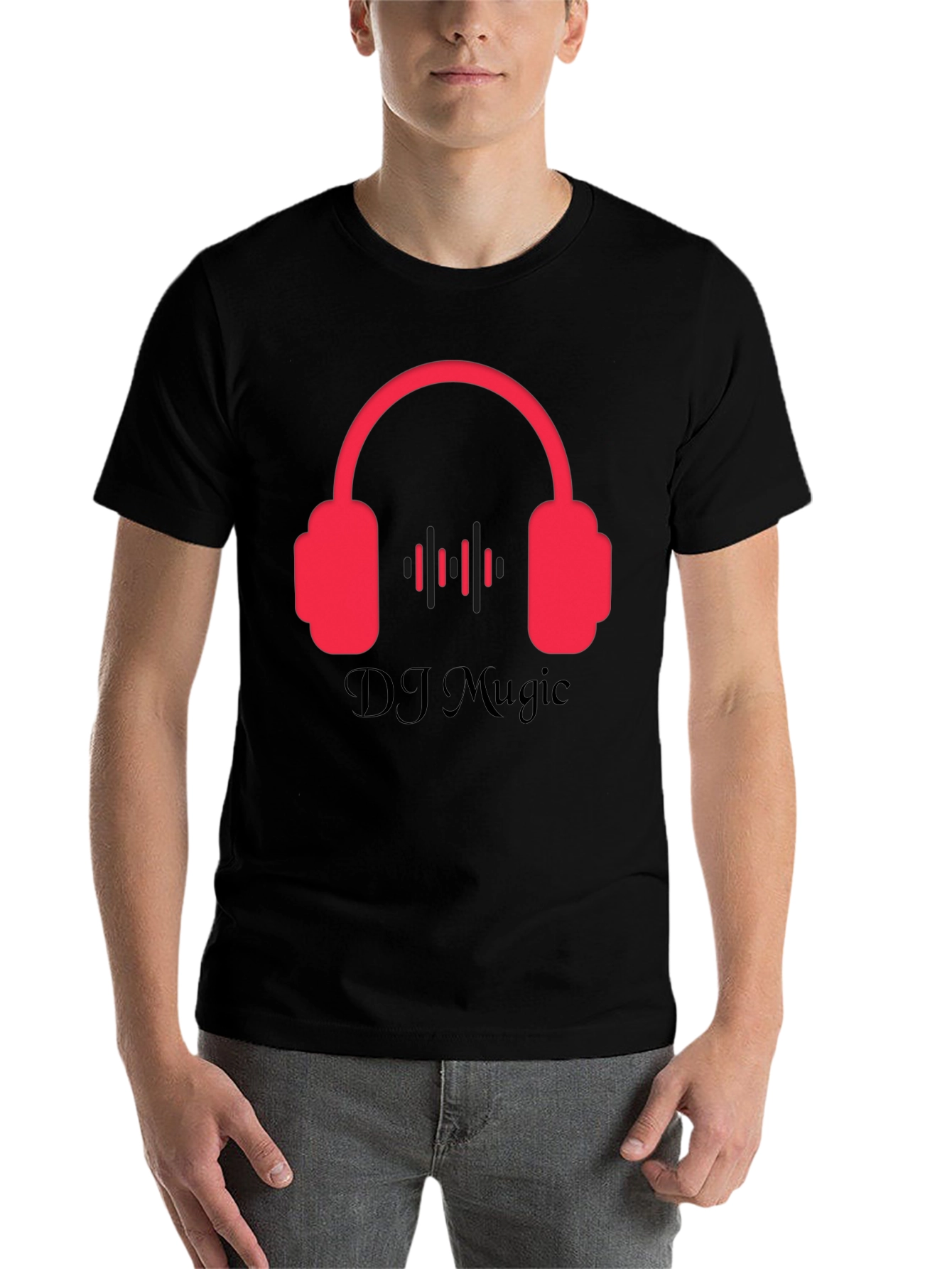 Black DJ Music Black T-Shirt with Headphone Design view 7