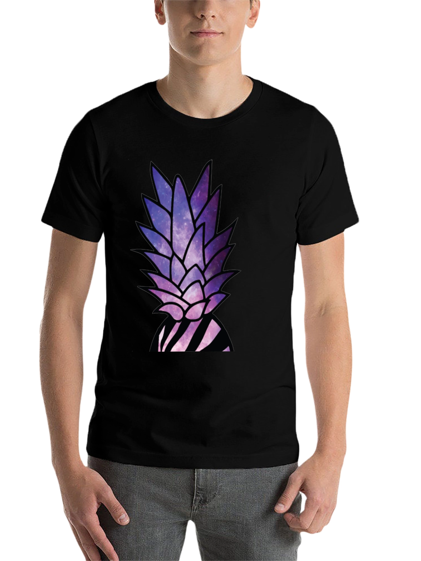 Black Galaxy Pineapple T-Shirt - Unique Graphic Tee view 7