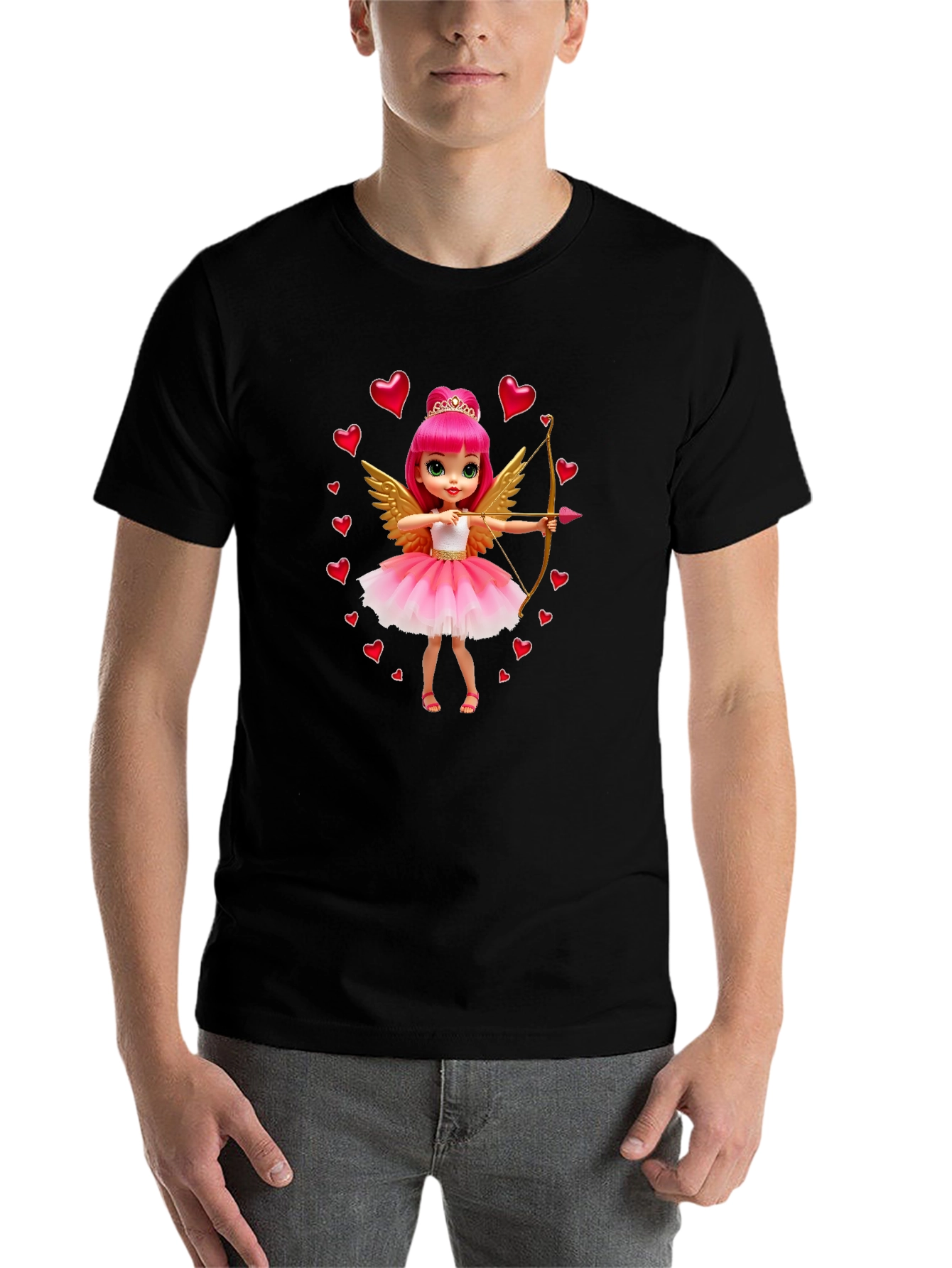 Black Valentine's Day Cupid Doll Graphic Tee - Black view 7