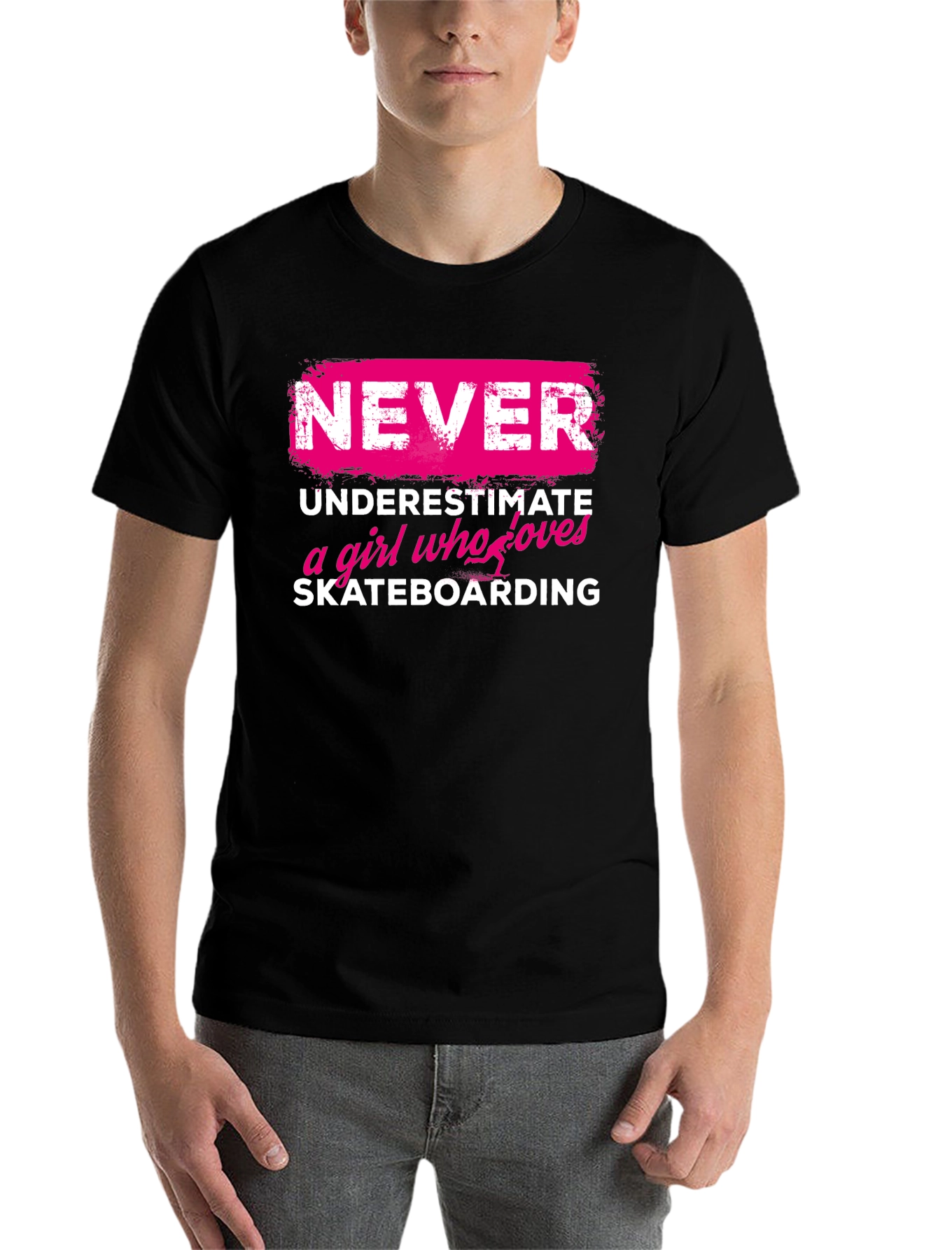 Black Never Underestimate Skateboard Girl T-Shirt view 7