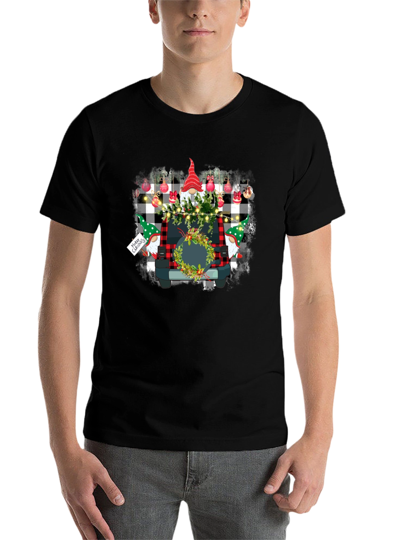 Black Festive Gnome Car Graphic Tee view 7