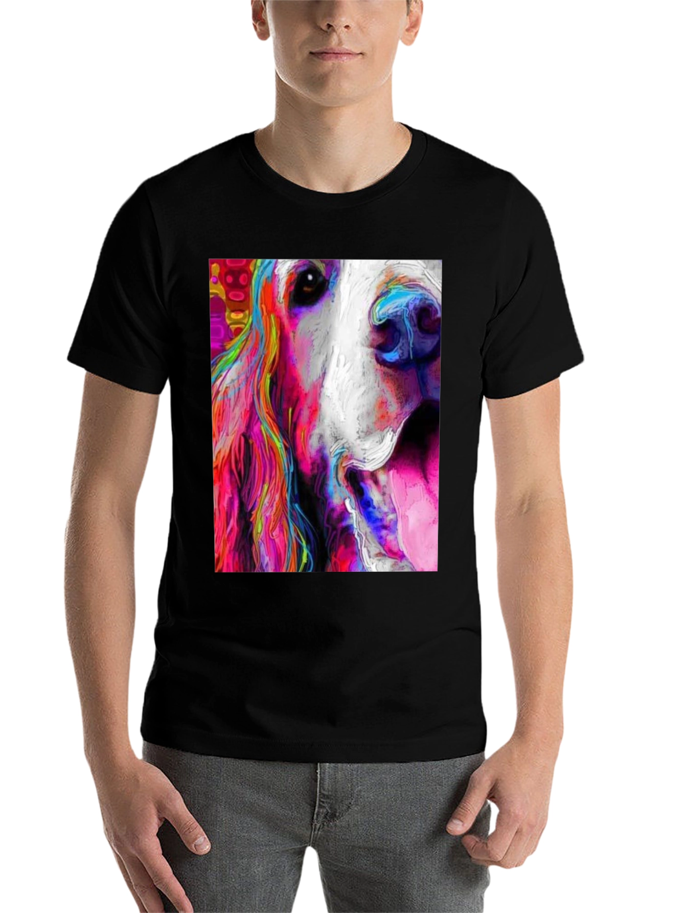 Black Colorful Dog Art Graphic Tee view 7
