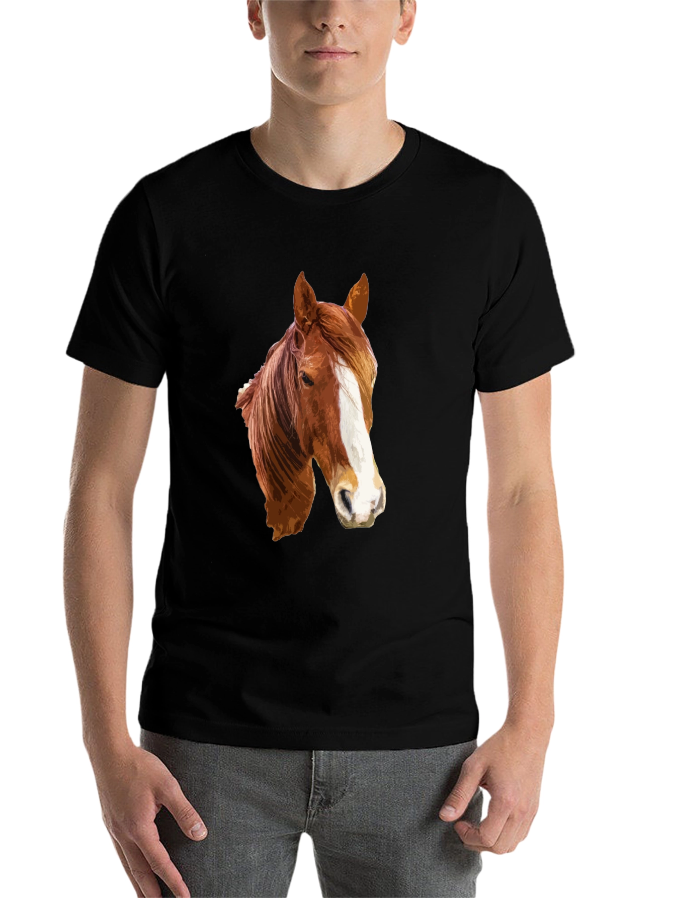 Black Horse Head Graphic T-Shirt - Black Cotton Tee view 7