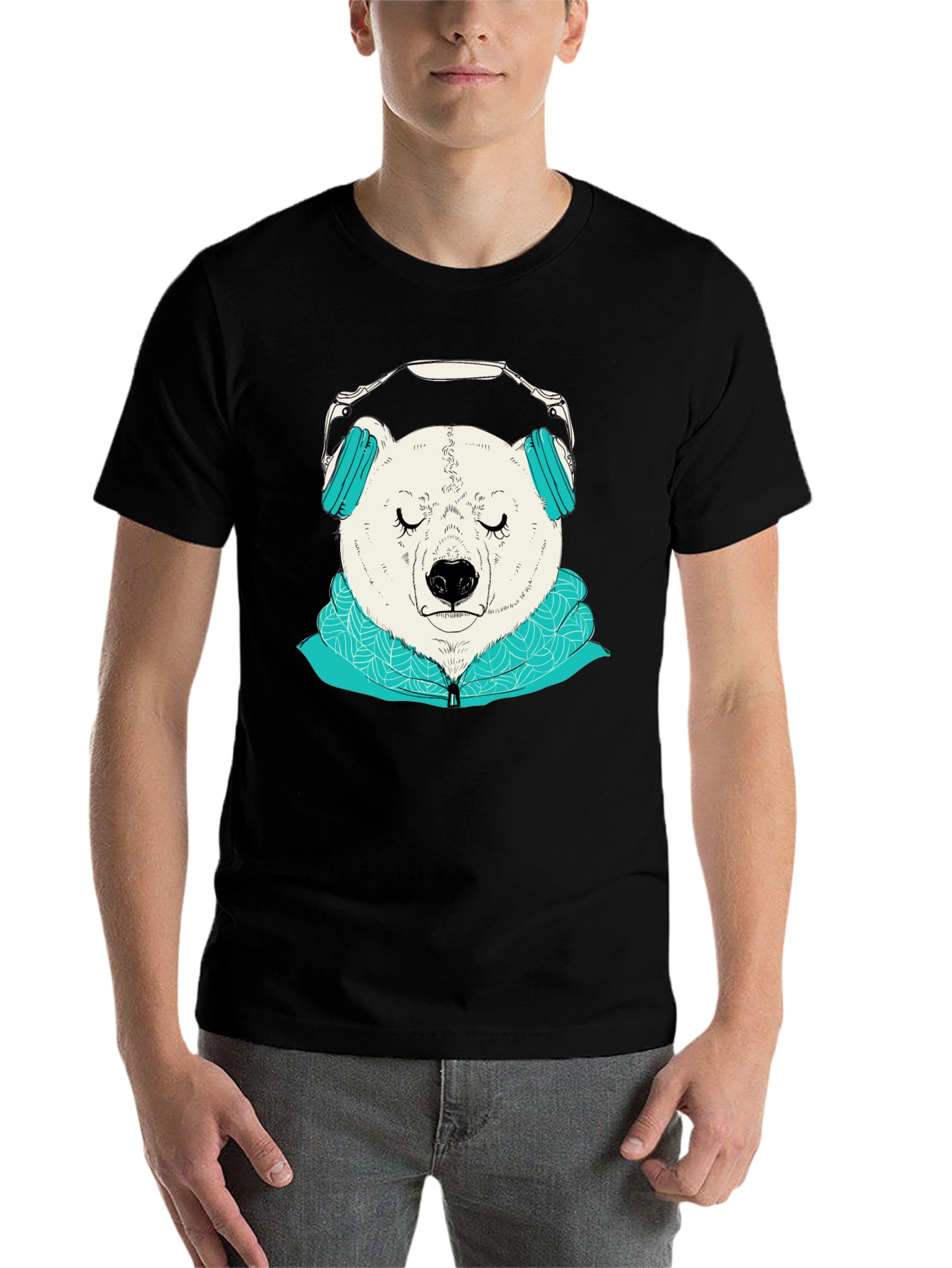 Black Bear with Headphones Graphic Tee view 7