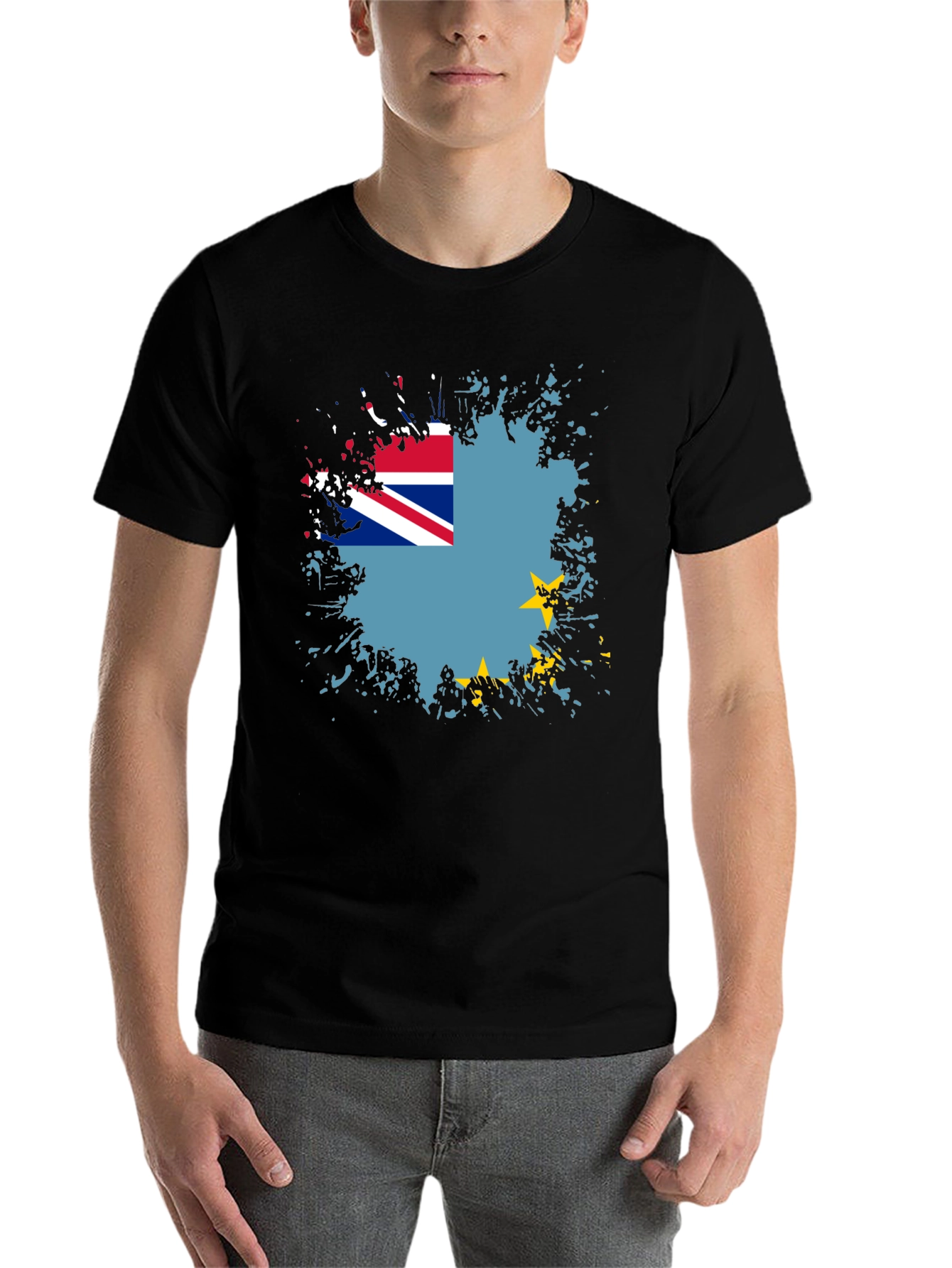 Black Tuvalu Flag Graphic Tee - Black Cotton Blend view 7