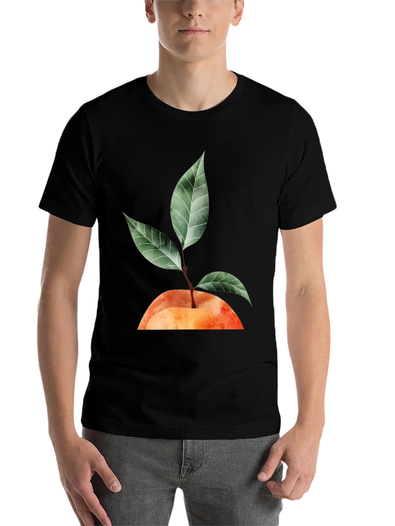 Black Peach Plant Graphic T-Shirt - Unisex Casual Tee view 7