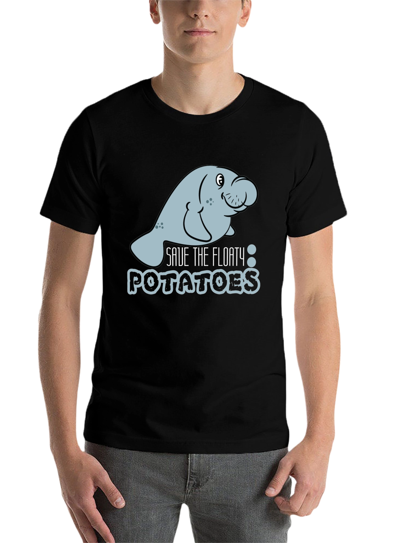 Black Save the Floaty Potatoes Manatee Graphic Tee view 7