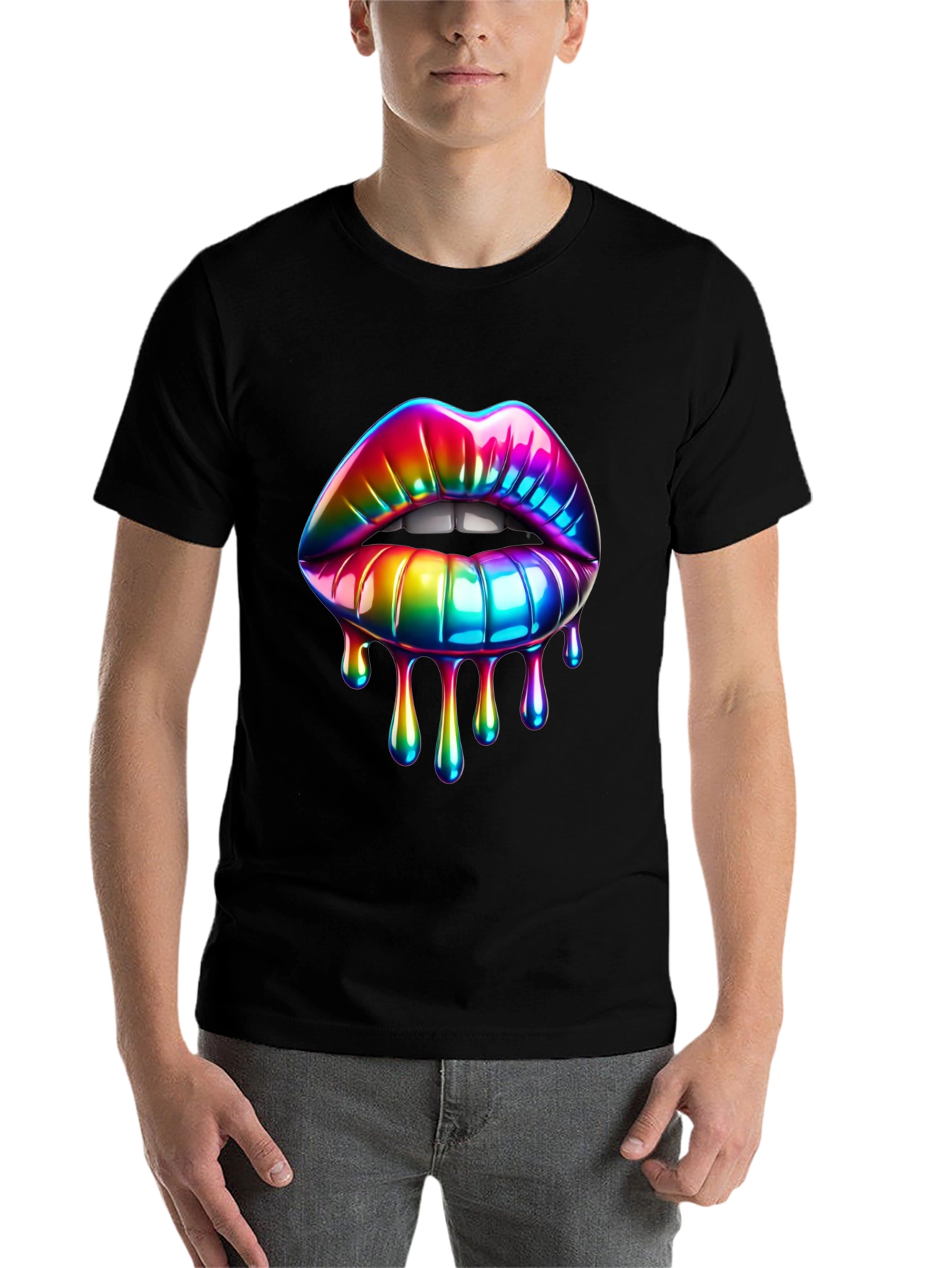 Black Rainbow Lips Graphic T-Shirt view 7